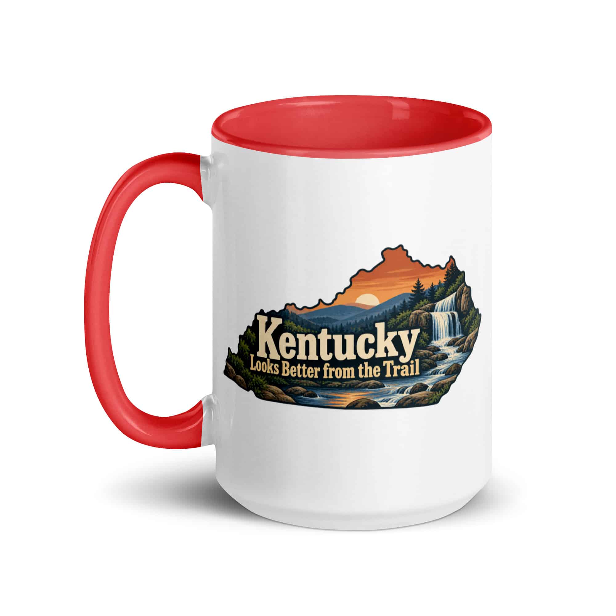 Kentucky Color Inside Coffee Mug: Creek and waterfall, Colorful Kentucky Silhouette