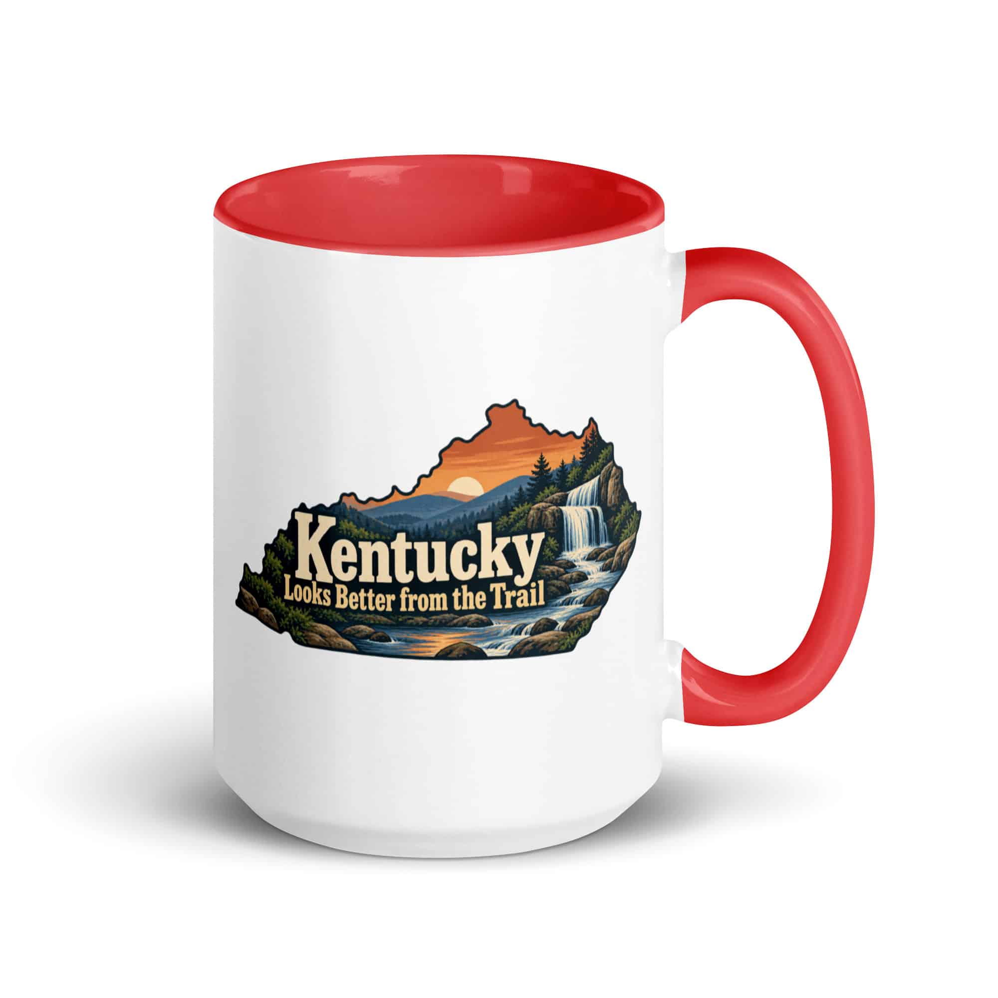 Kentucky Color Inside Coffee Mug: Creek and waterfall, Colorful Kentucky Silhouette