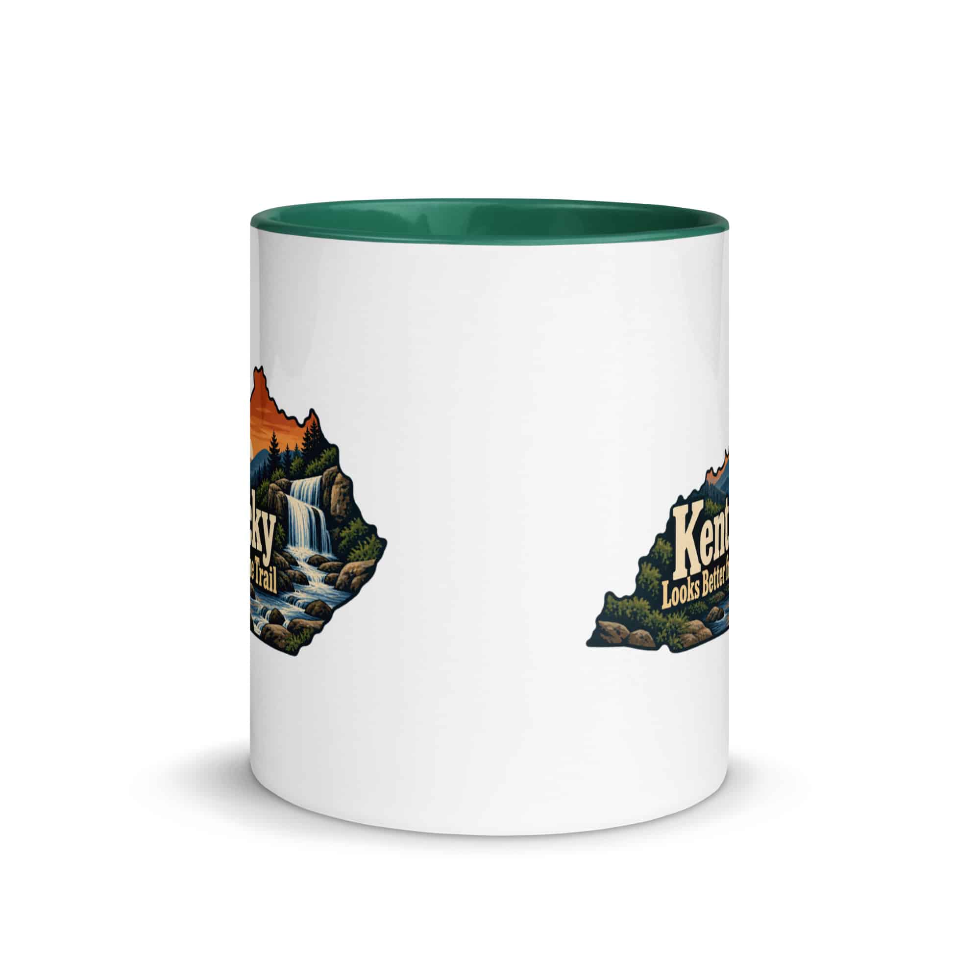 Kentucky Color Inside Coffee Mug: Creek and waterfall, Colorful Kentucky Silhouette
