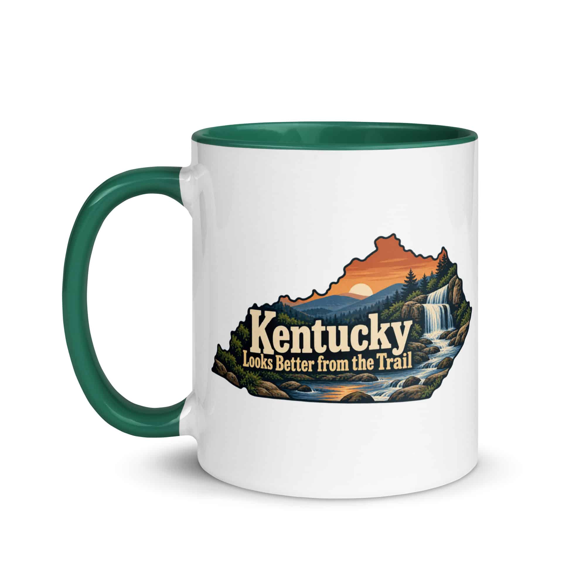 Kentucky Color Inside Coffee Mug: Creek and waterfall, Colorful Kentucky Silhouette