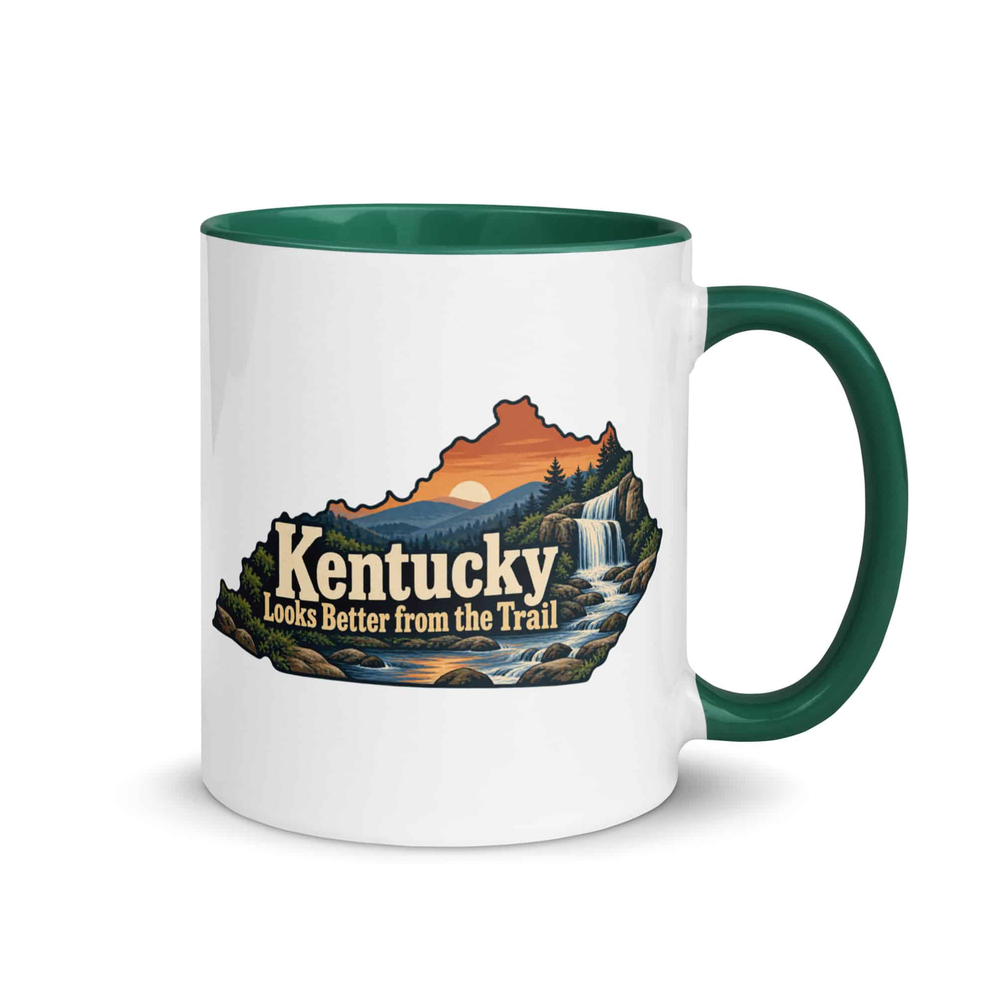 Kentucky Color Inside Coffee Mug: Creek and waterfall, Colorful Kentucky Silhouette