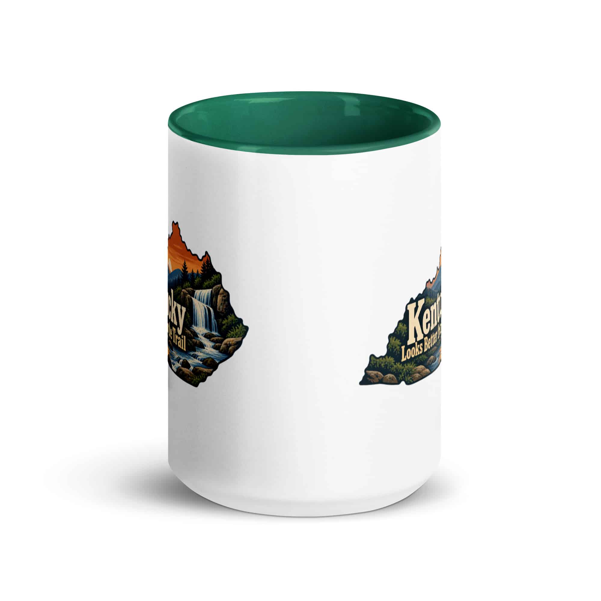 Kentucky Color Inside Coffee Mug: Creek and waterfall, Colorful Kentucky Silhouette