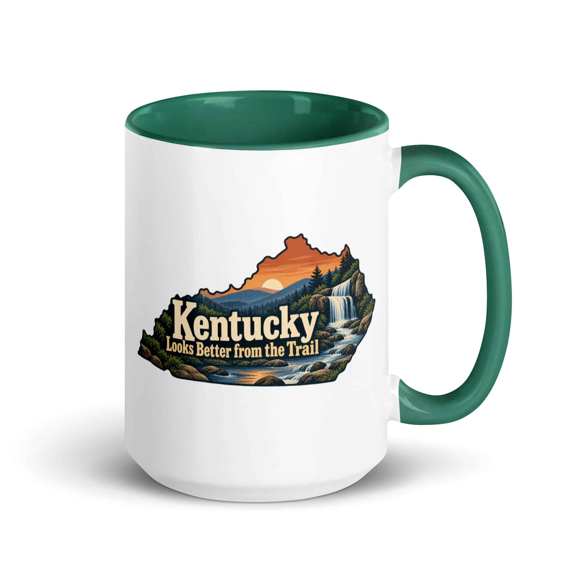 Kentucky Color Inside Coffee Mug: Creek and waterfall, Colorful Kentucky Silhouette