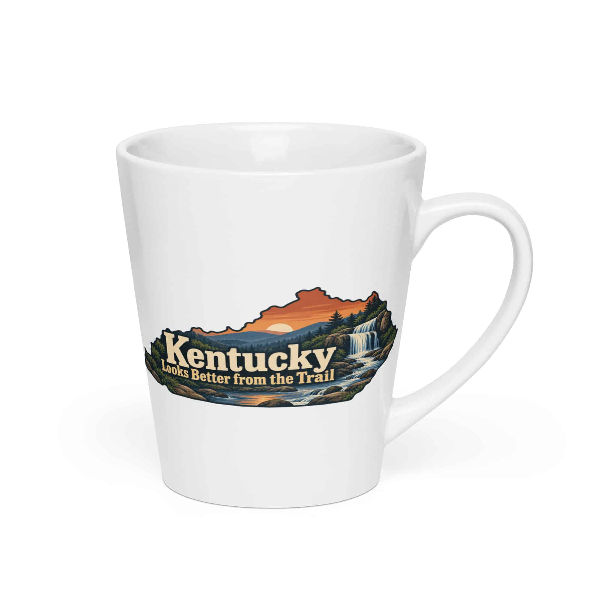 Kentucky Latte Mug: Creek and waterfall, Colorful Kentucky Silhouette