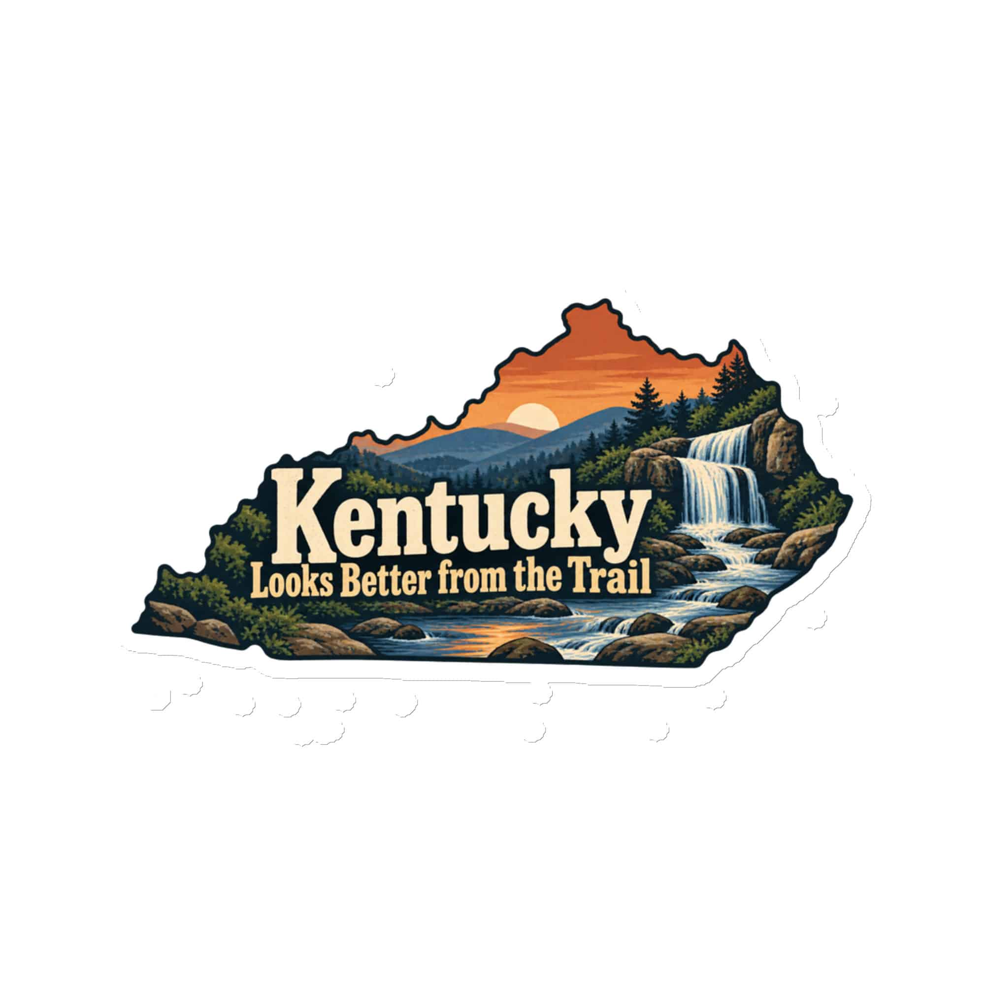 Kentucky Die-Cut Magnet: Creek and waterfall, Colorful Kentucky Silhouette
