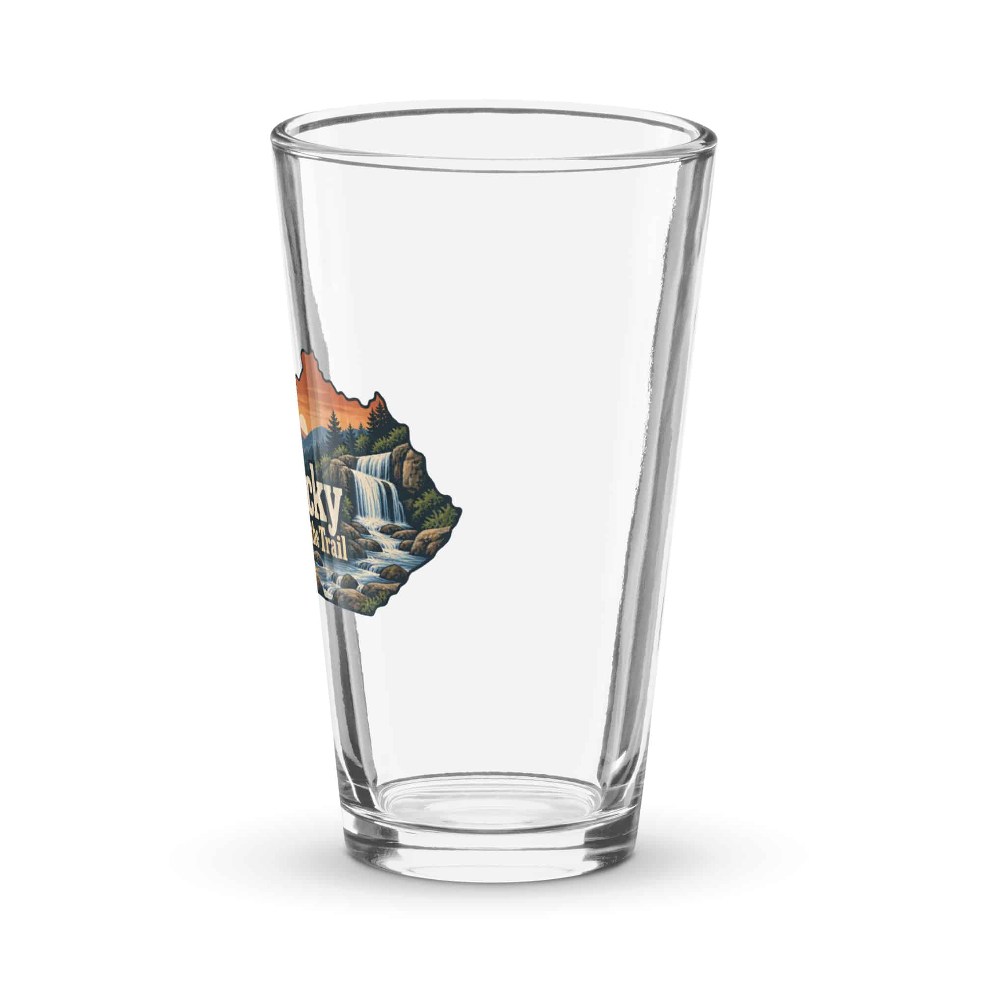 Kentucky Pint Glass: Creek and waterfall, Colorful Kentucky Silhouette