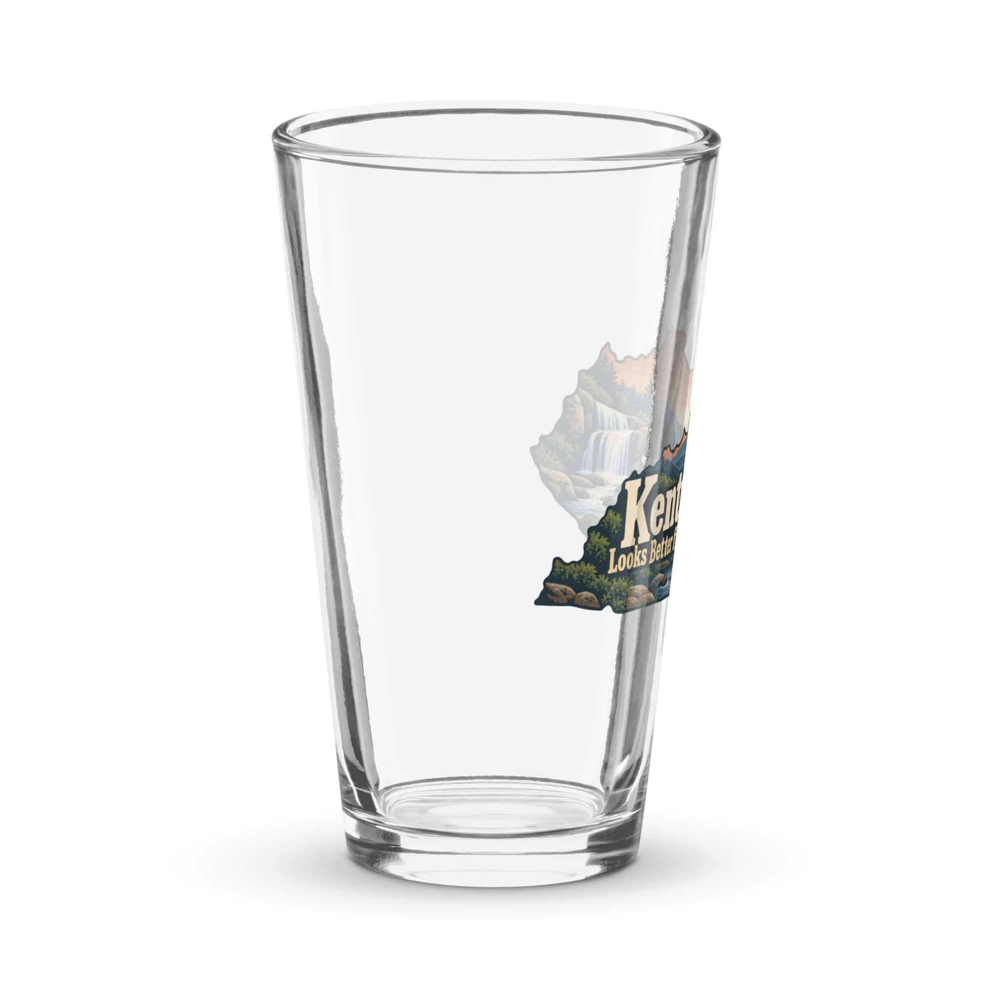 Kentucky Pint Glass: Creek and waterfall, Colorful Kentucky Silhouette