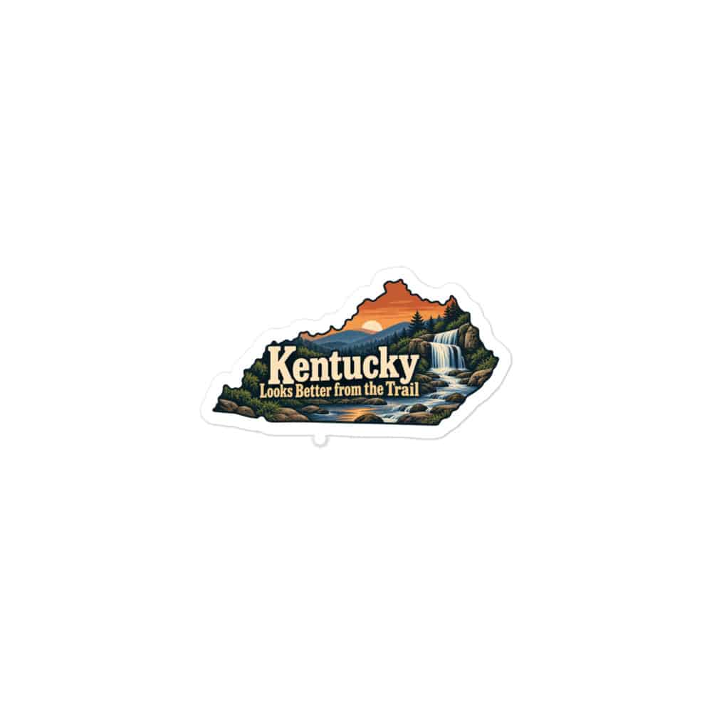 Kentucky Vinyl Sticker: Creek and waterfall, Colorful Kentucky Silhouette