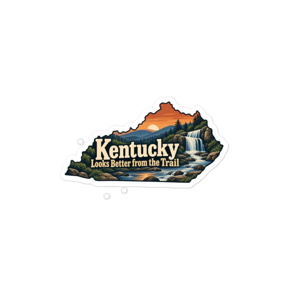 Kentucky Vinyl Sticker: Creek and waterfall, Colorful Kentucky Silhouette
