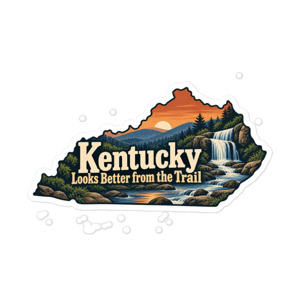 Kentucky Vinyl Sticker: Creek and waterfall, Colorful Kentucky Silhouette