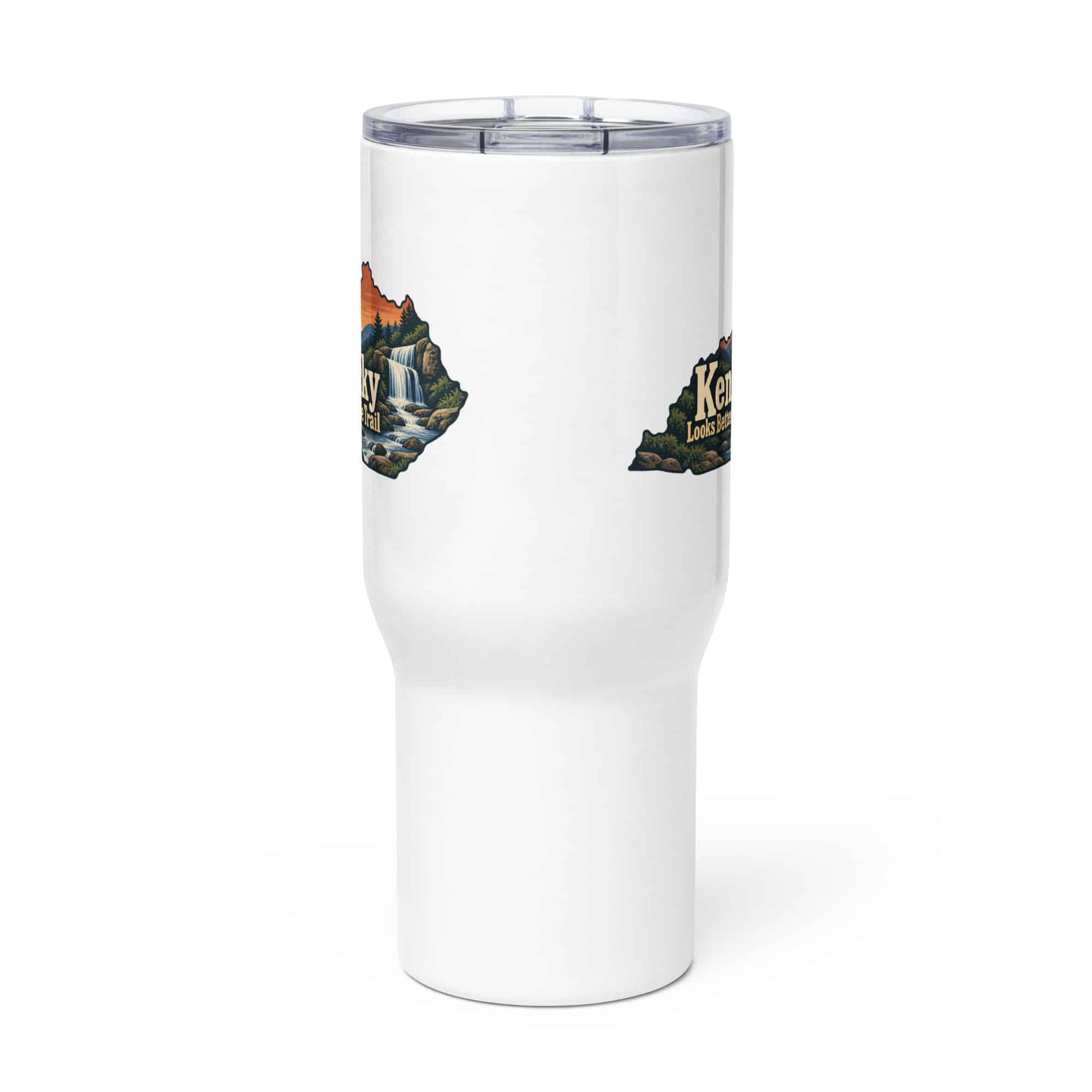 Kentucky Travel Mug: Creek and waterfall, Colorful Kentucky Silhouette