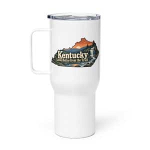 Kentucky Travel Mug: Creek and waterfall, Colorful Kentucky Silhouette - 25 oz - Main