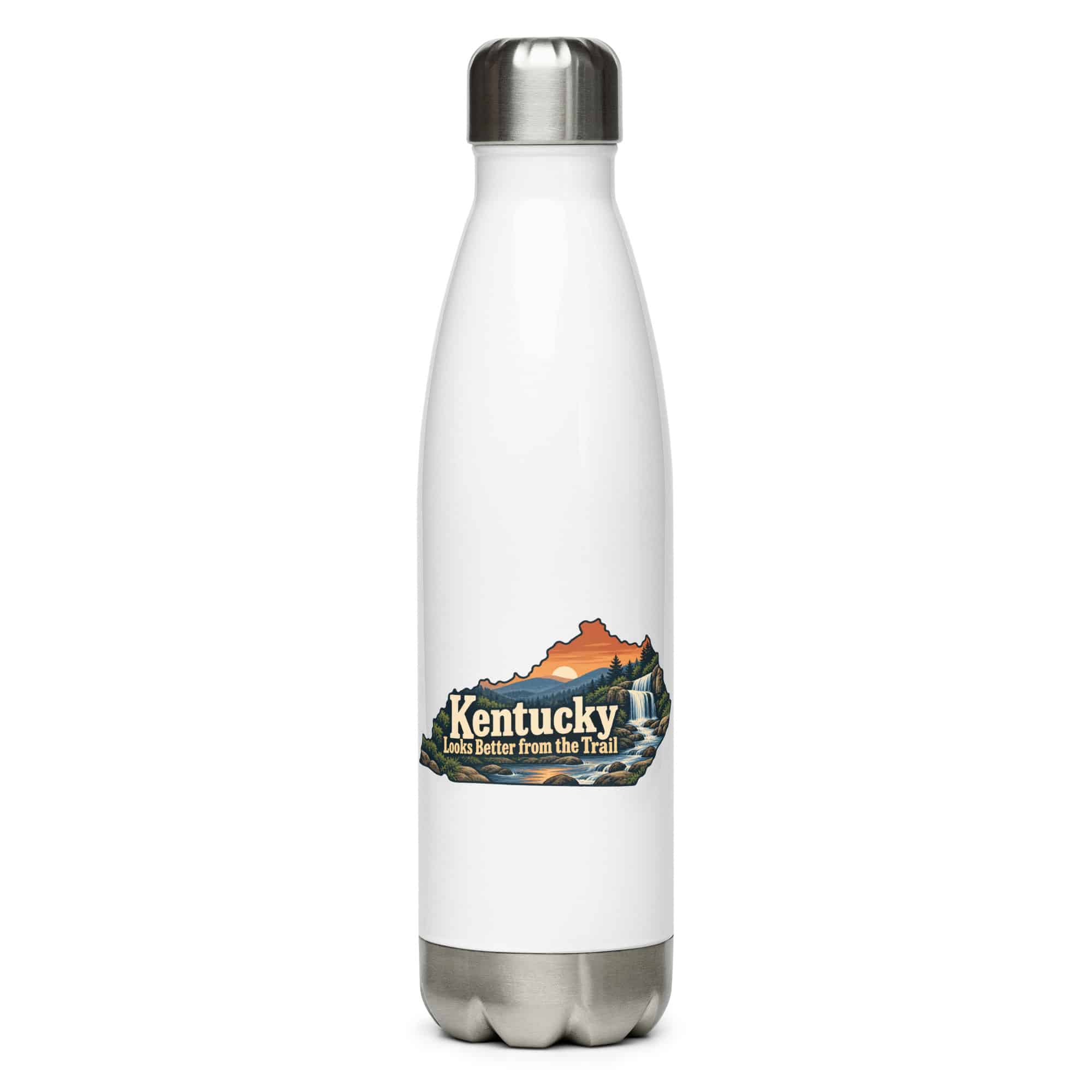 Kentucky Stainless Steel Water Bottle: Creek and waterfall, Colorful Kentucky Silhouette