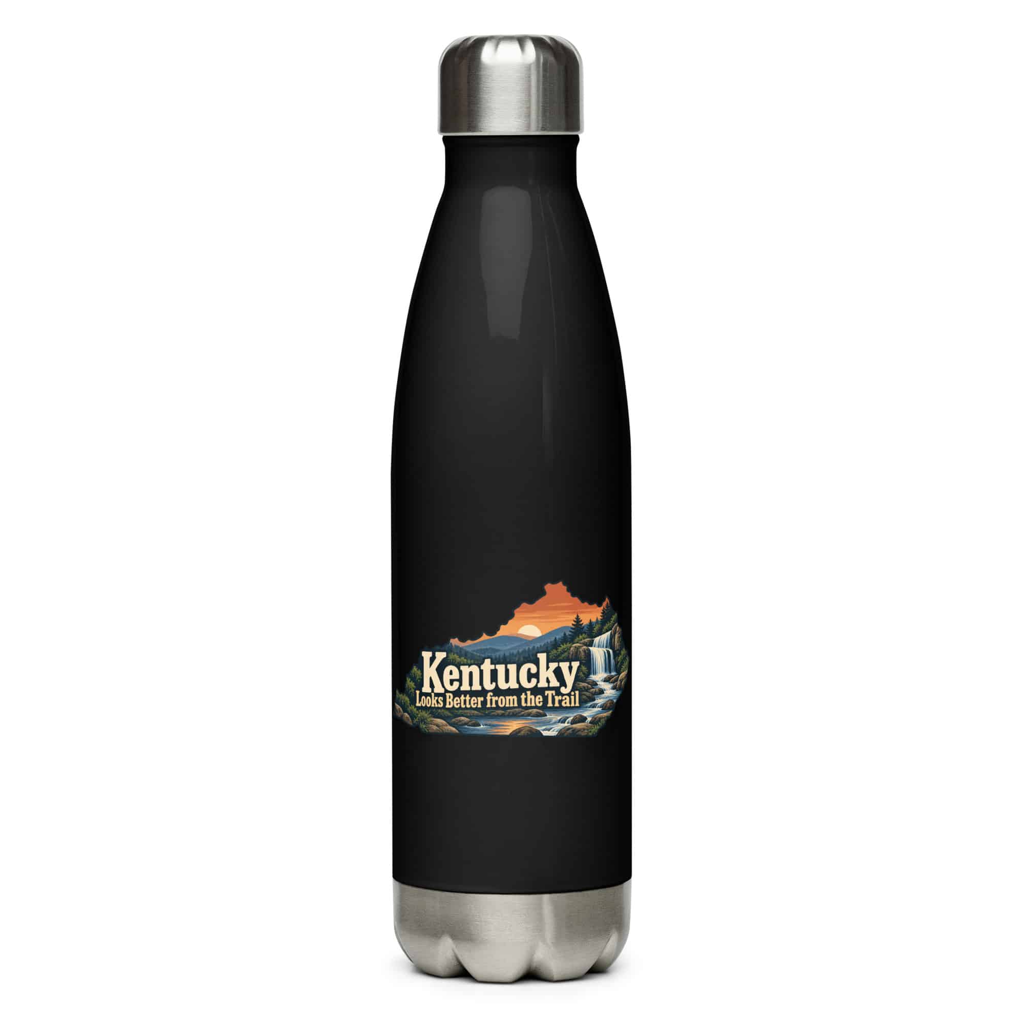 Kentucky Stainless Steel Water Bottle: Creek and waterfall, Colorful Kentucky Silhouette