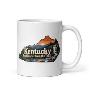 Kentucky White Ceramic Coffee Mug: Creek and waterfall, Colorful Kentucky Silhouette - 11 oz - Main