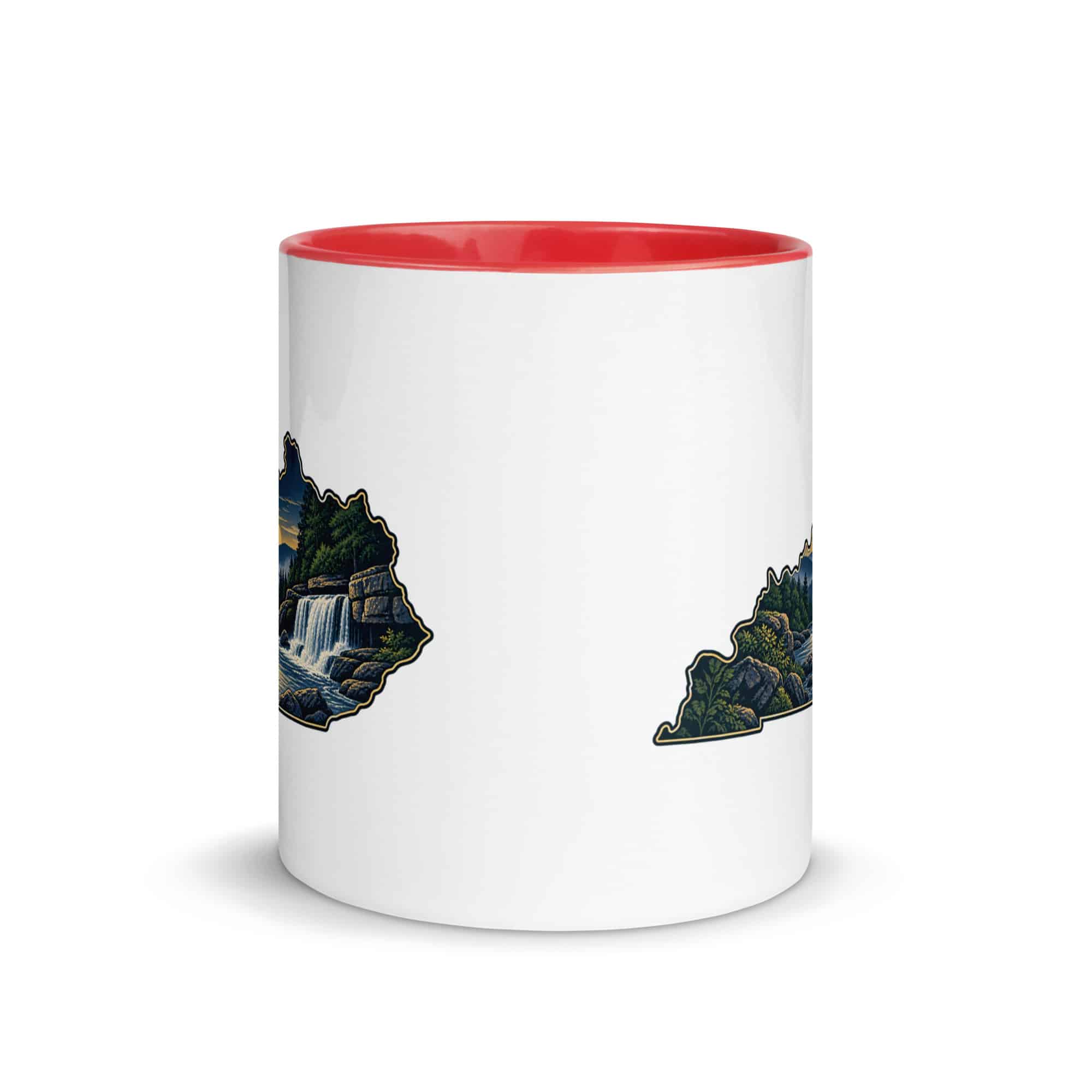 Kentucky Color Inside Coffee Mug: Creek and waterfall, Illustrated Kentucky Silhouette