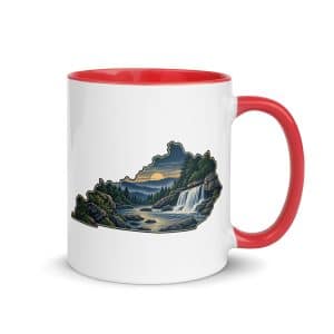 Kentucky Color Inside Coffee Mug: Creek and waterfall, Illustrated Kentucky Silhouette - 11 oz - Main