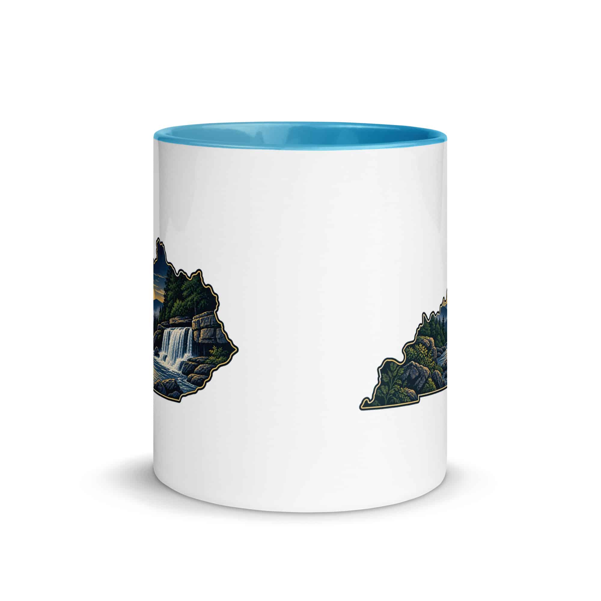 Kentucky Color Inside Coffee Mug: Creek and waterfall, Illustrated Kentucky Silhouette