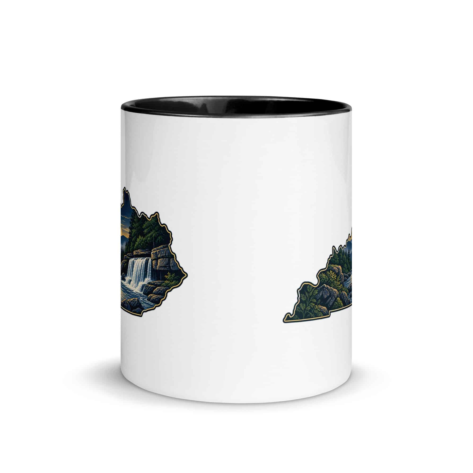 Kentucky Color Inside Coffee Mug: Creek and waterfall, Illustrated Kentucky Silhouette