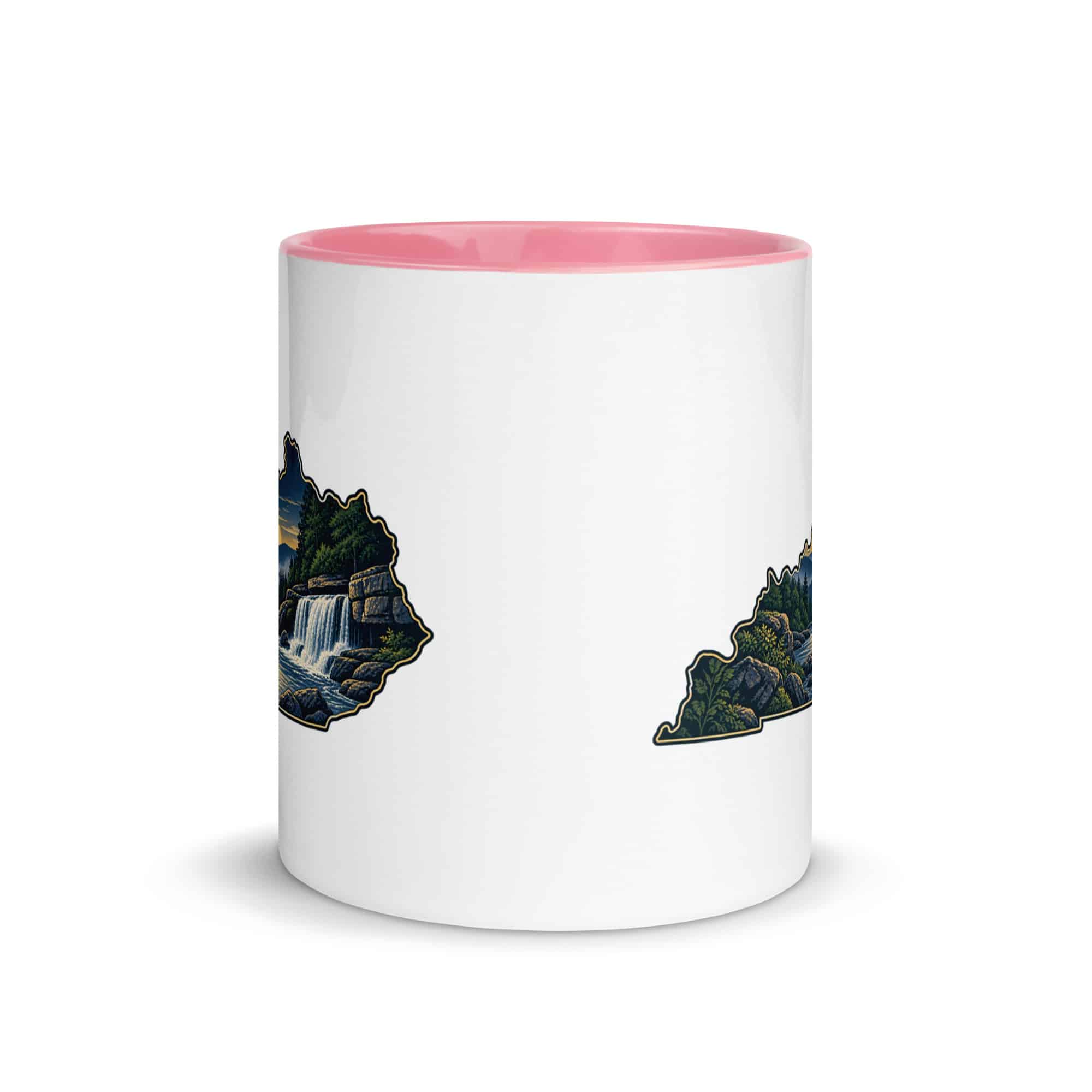 Kentucky Color Inside Coffee Mug: Creek and waterfall, Illustrated Kentucky Silhouette