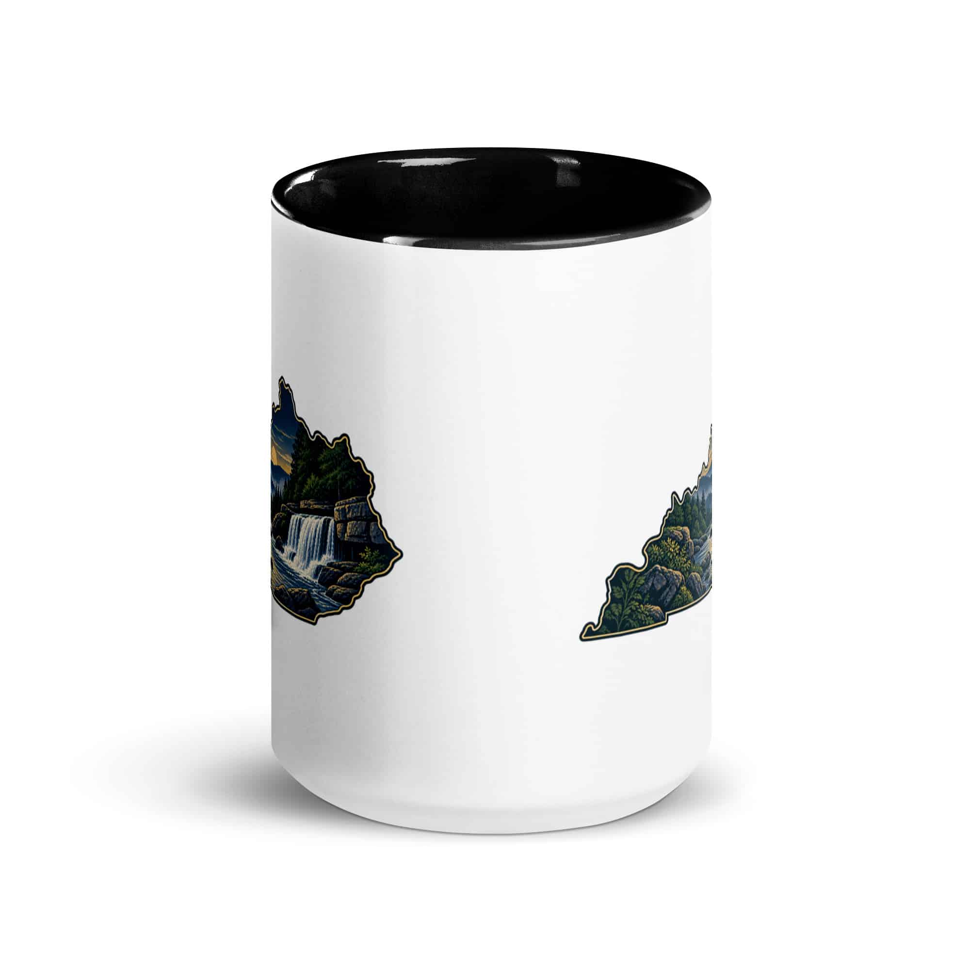 Kentucky Color Inside Coffee Mug: Creek and waterfall, Illustrated Kentucky Silhouette