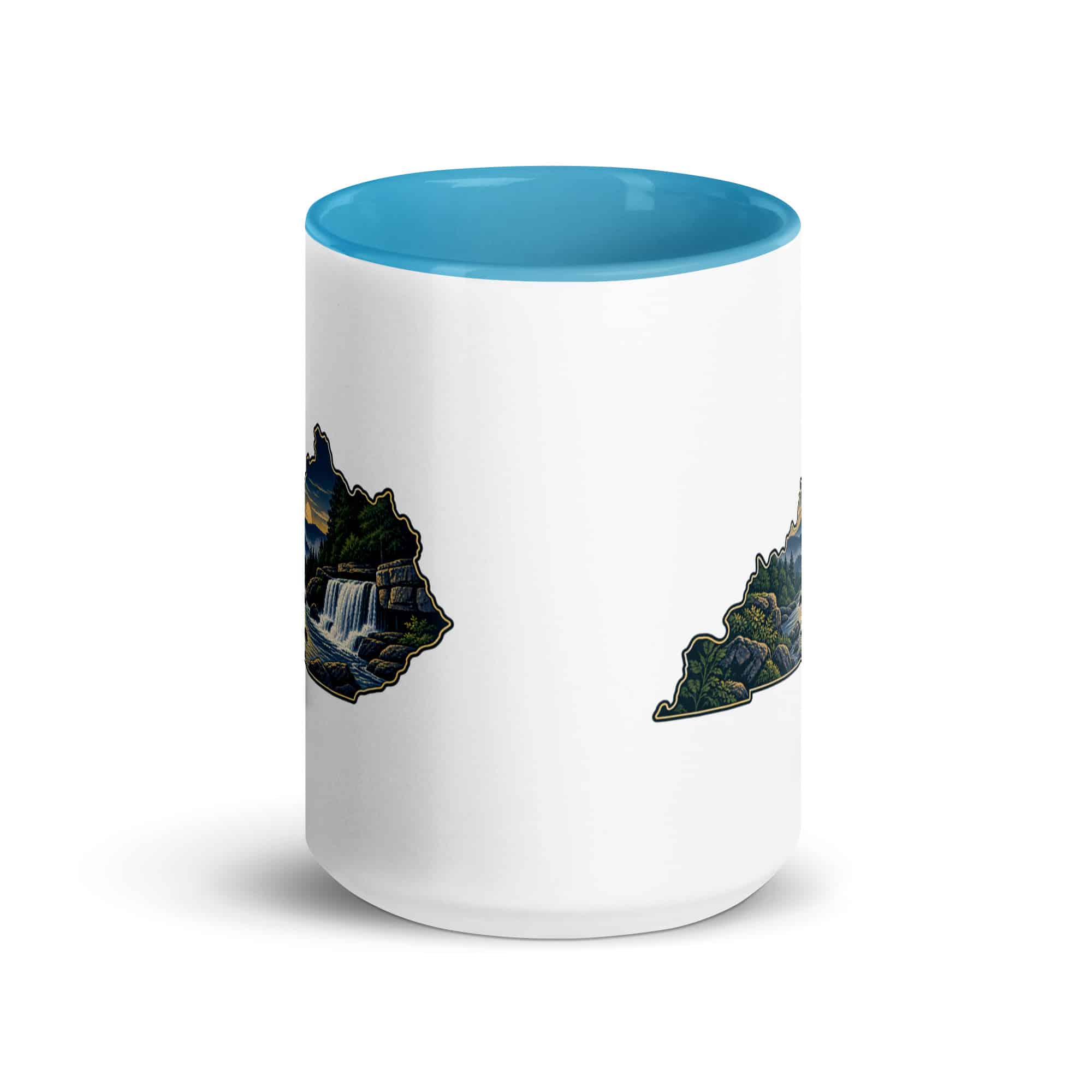 Kentucky Color Inside Coffee Mug: Creek and waterfall, Illustrated Kentucky Silhouette
