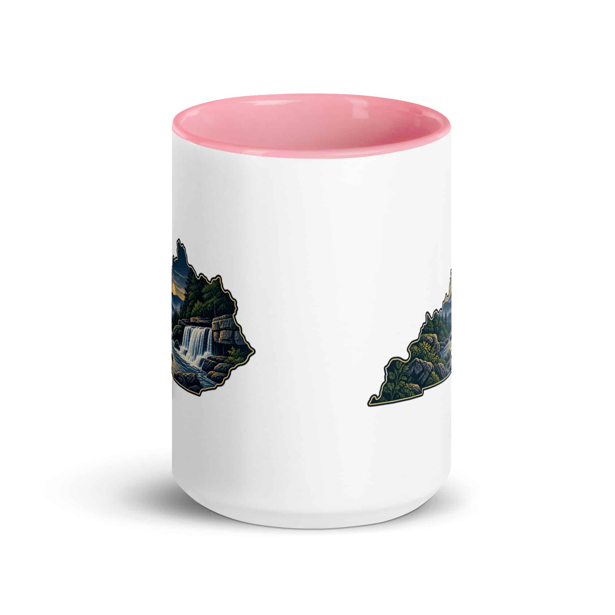 Kentucky Color Inside Coffee Mug: Creek and waterfall, Illustrated Kentucky Silhouette