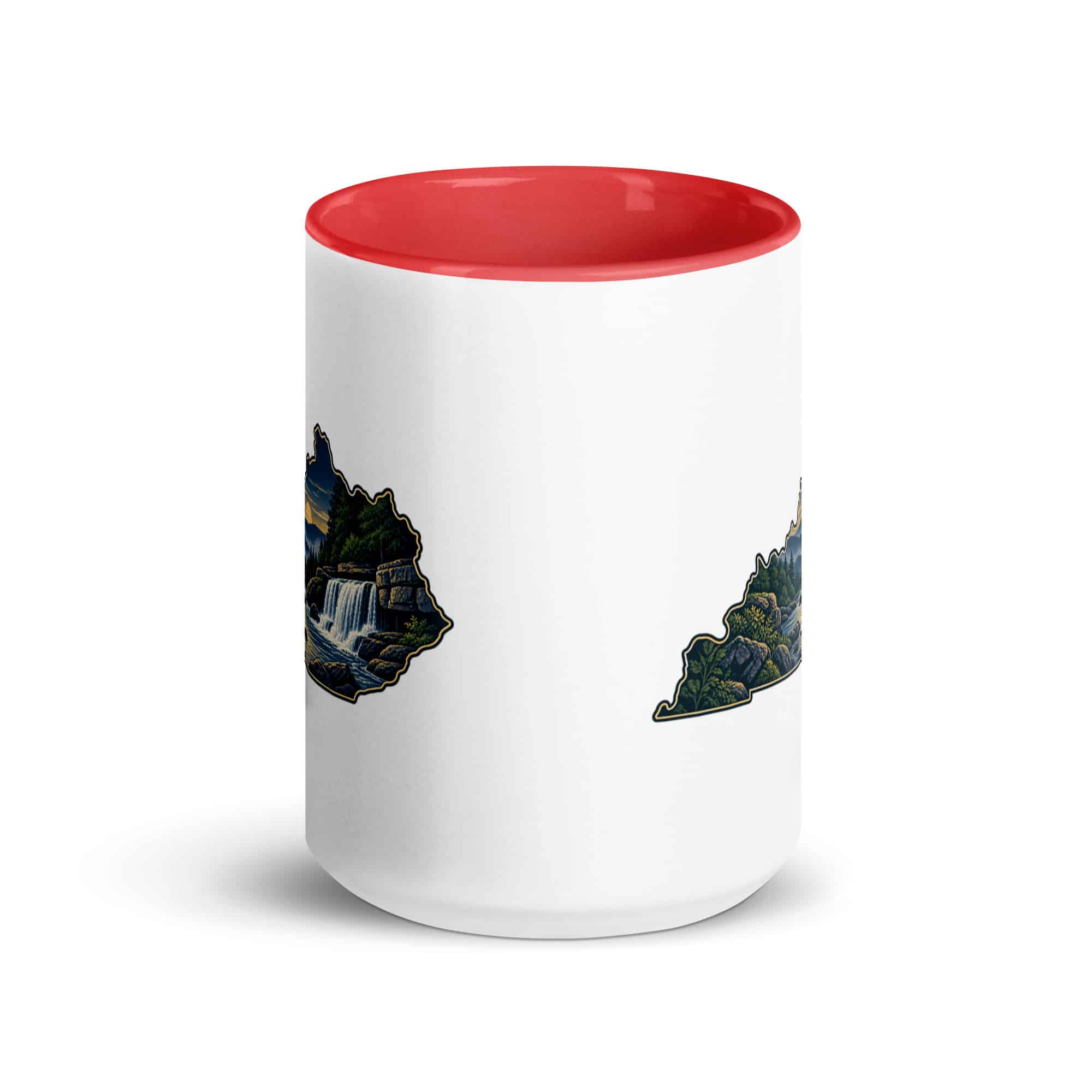 Kentucky Color Inside Coffee Mug: Creek and waterfall, Illustrated Kentucky Silhouette