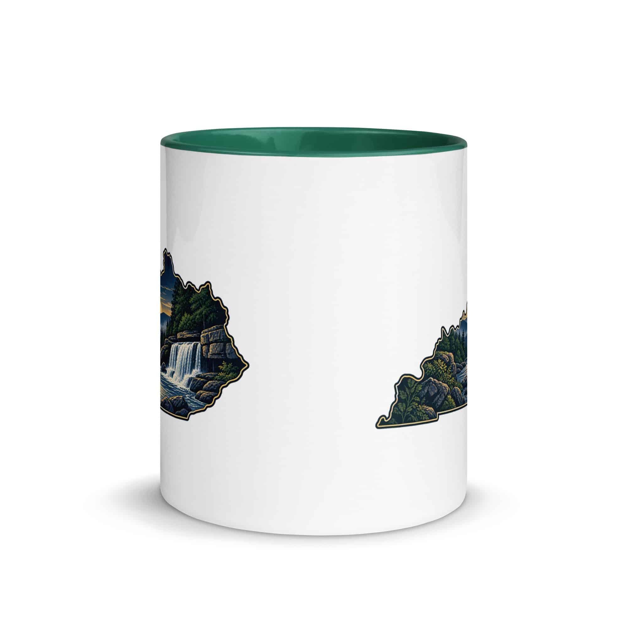 Kentucky Color Inside Coffee Mug: Creek and waterfall, Illustrated Kentucky Silhouette