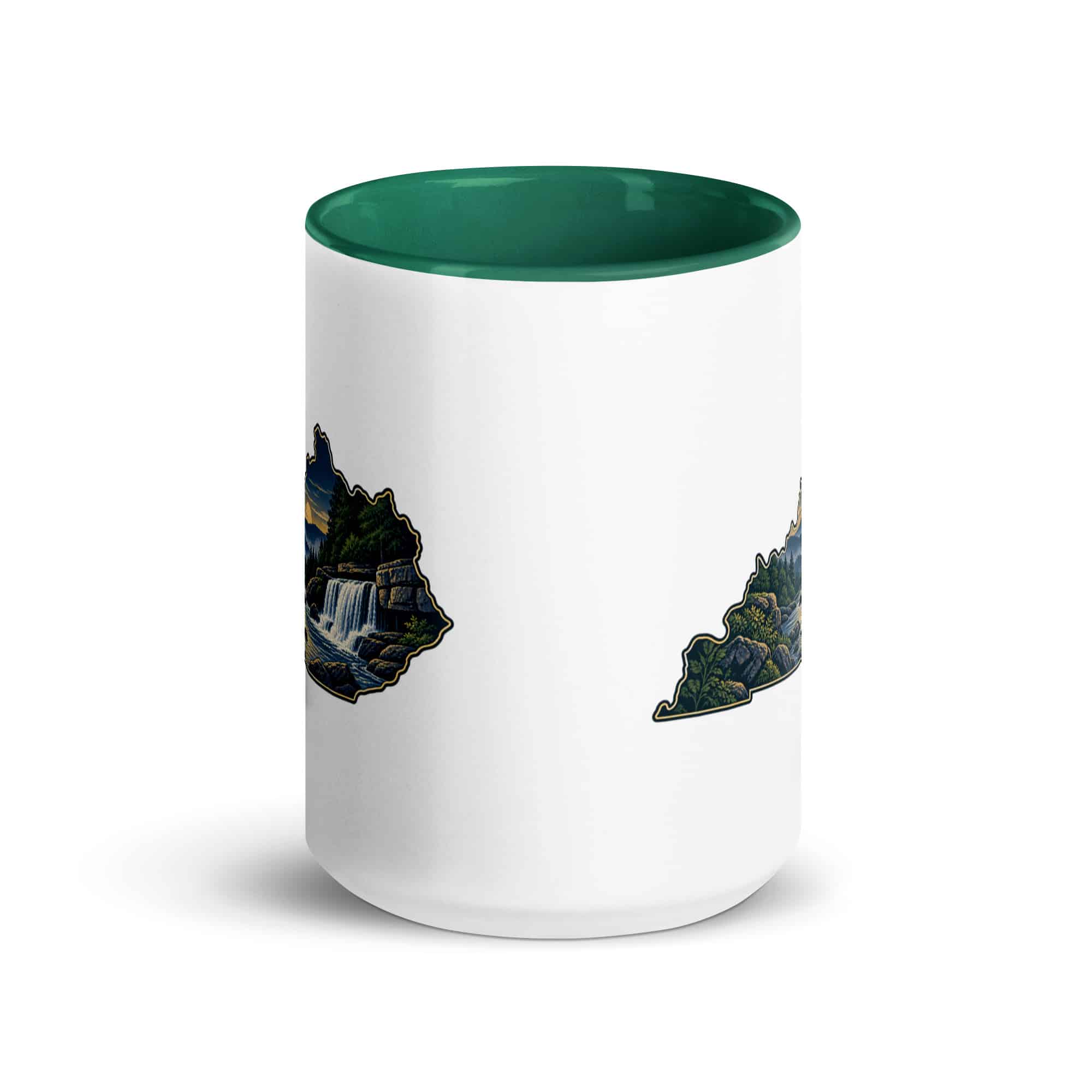 Kentucky Color Inside Coffee Mug: Creek and waterfall, Illustrated Kentucky Silhouette
