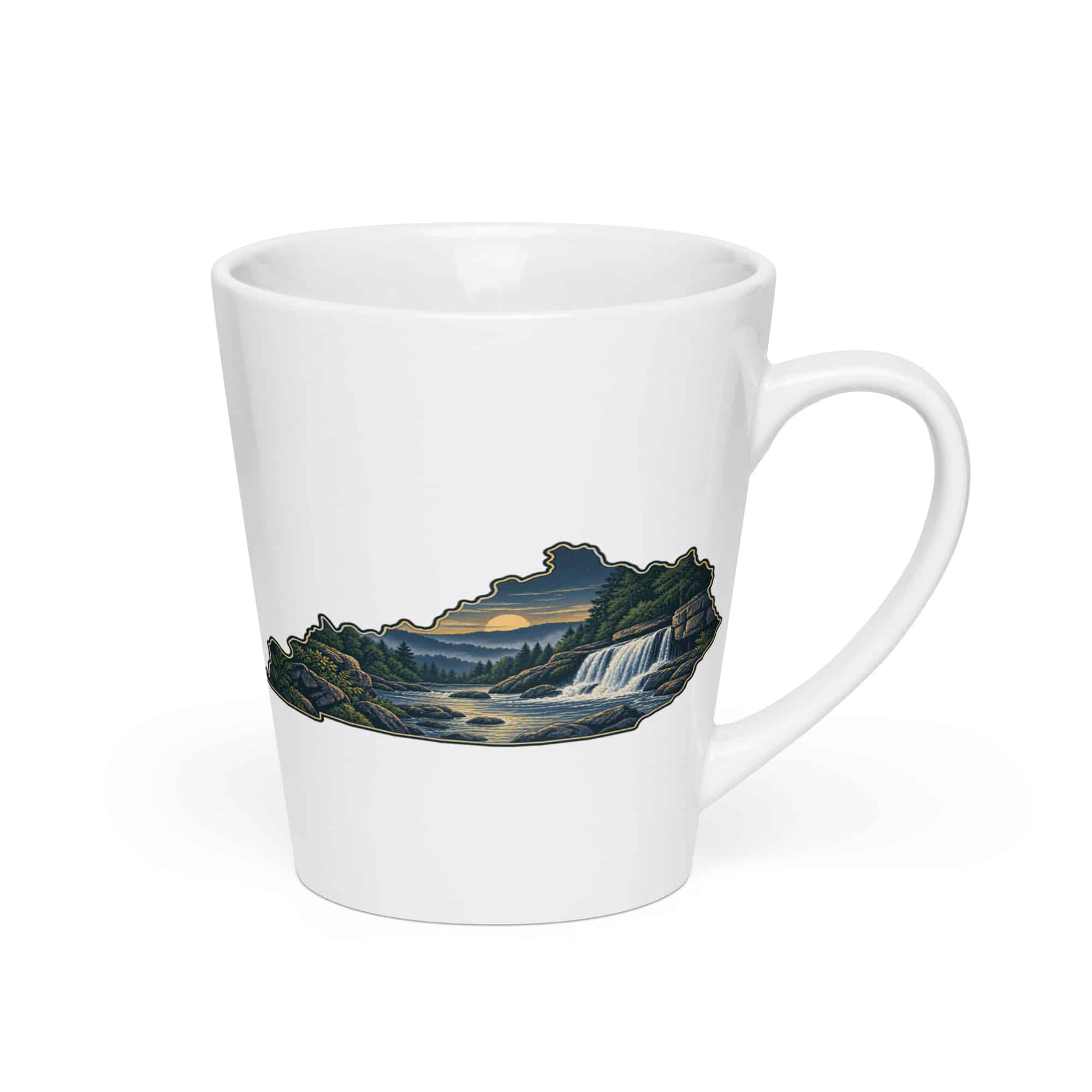 Kentucky Latte Mug: Creek and waterfall, Illustrated Kentucky Silhouette