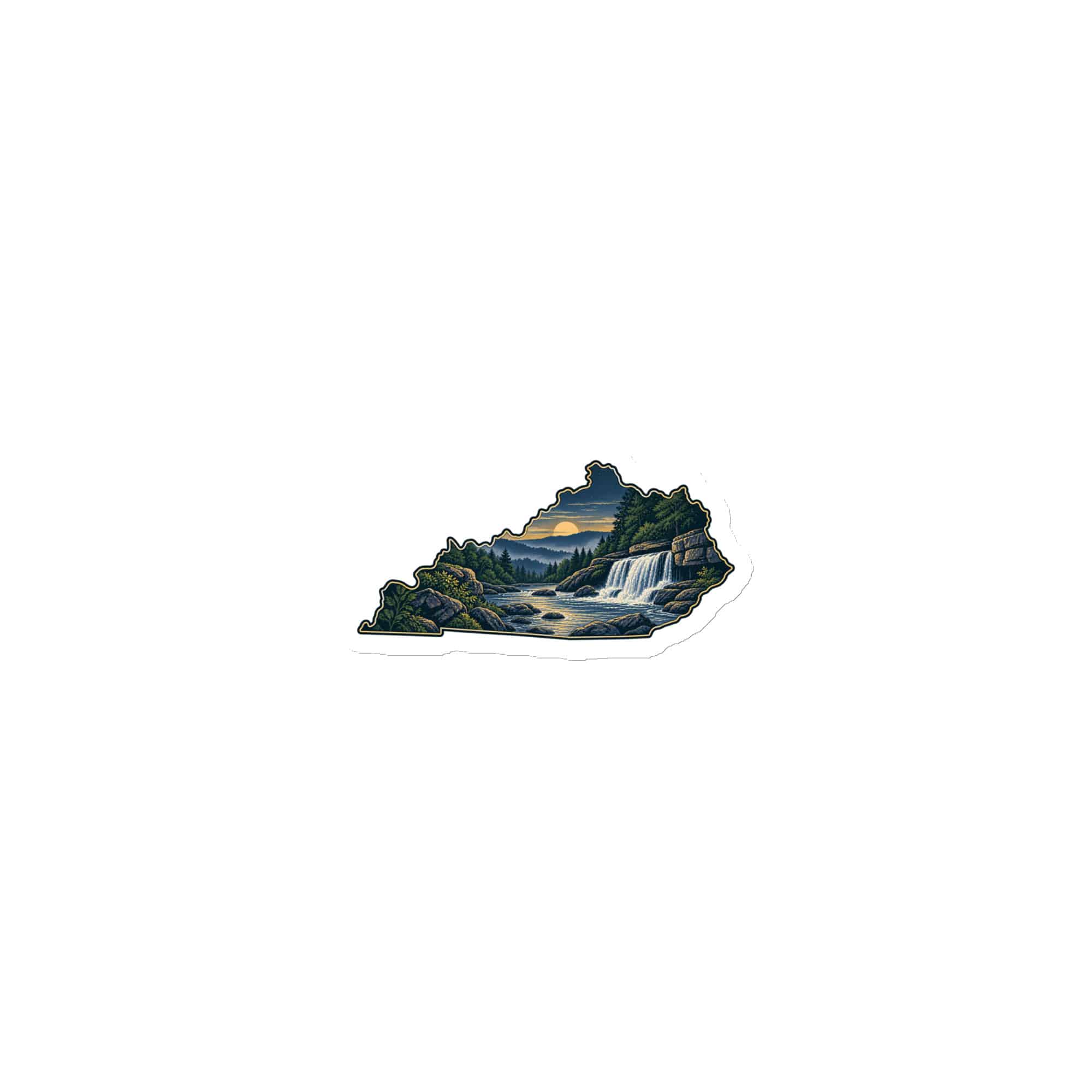Kentucky Die-Cut Magnet: Creek and waterfall, Illustrated Kentucky Silhouette