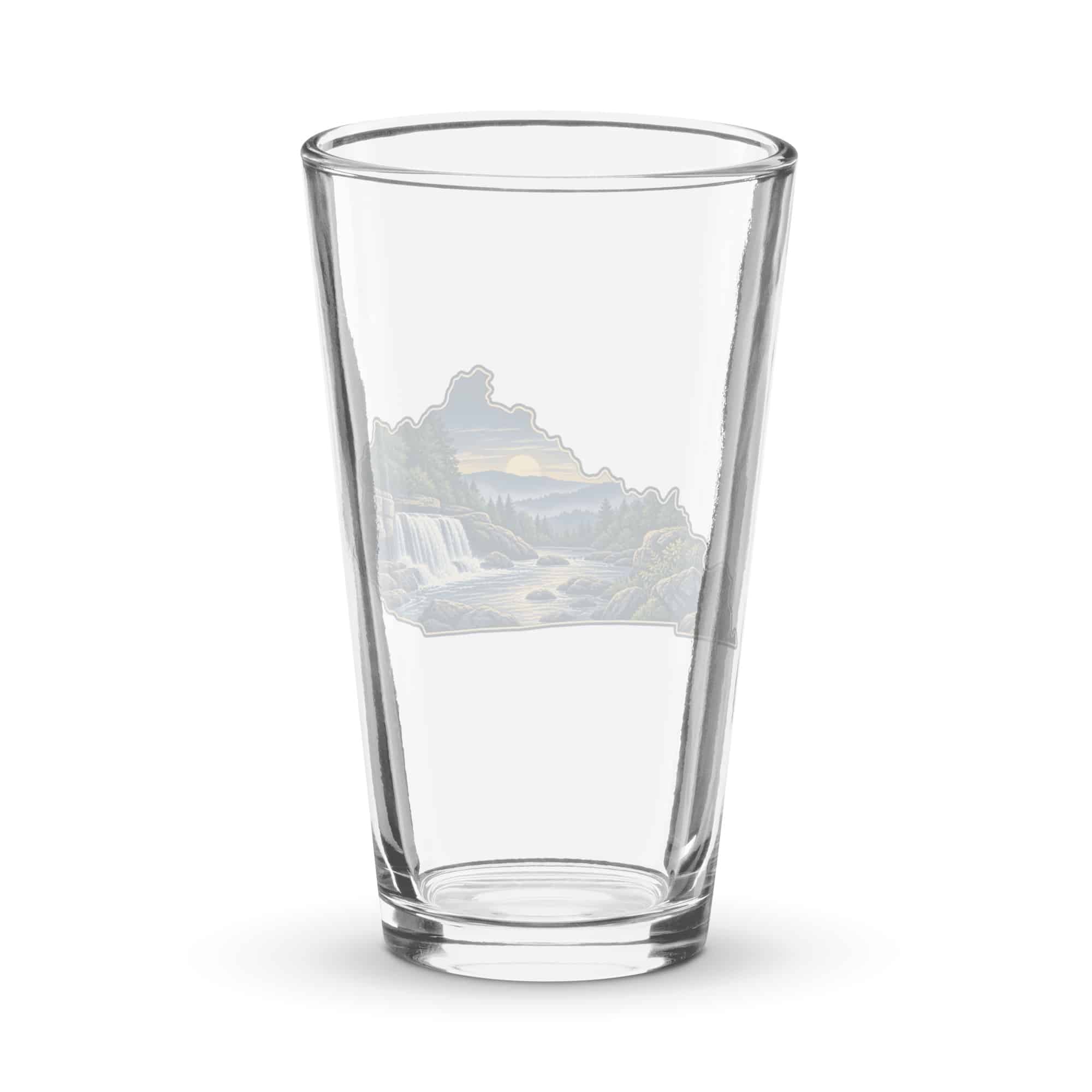 Kentucky Pint Glass: Creek and waterfall, Illustrated Kentucky Silhouette