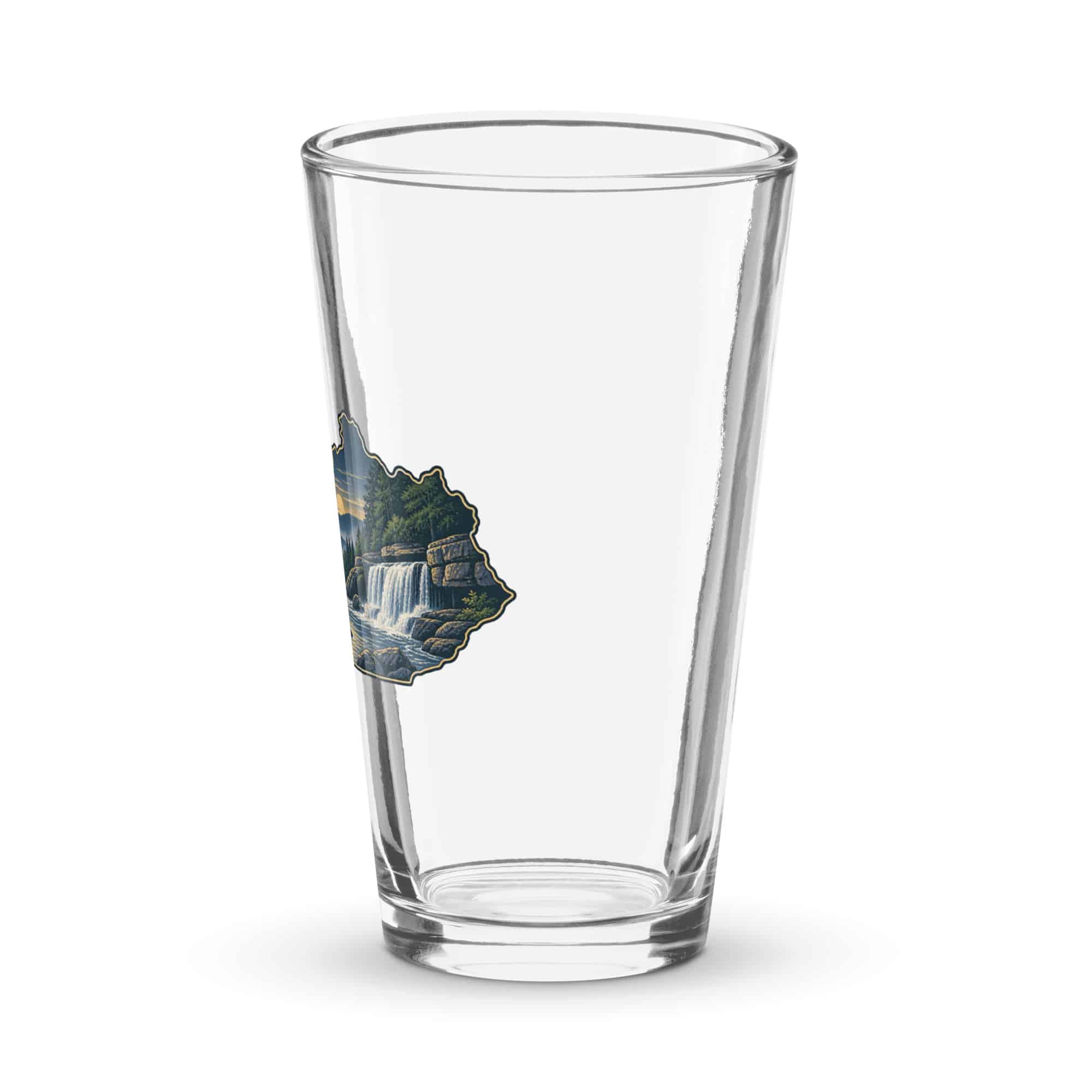 Kentucky Pint Glass: Creek and waterfall, Illustrated Kentucky Silhouette