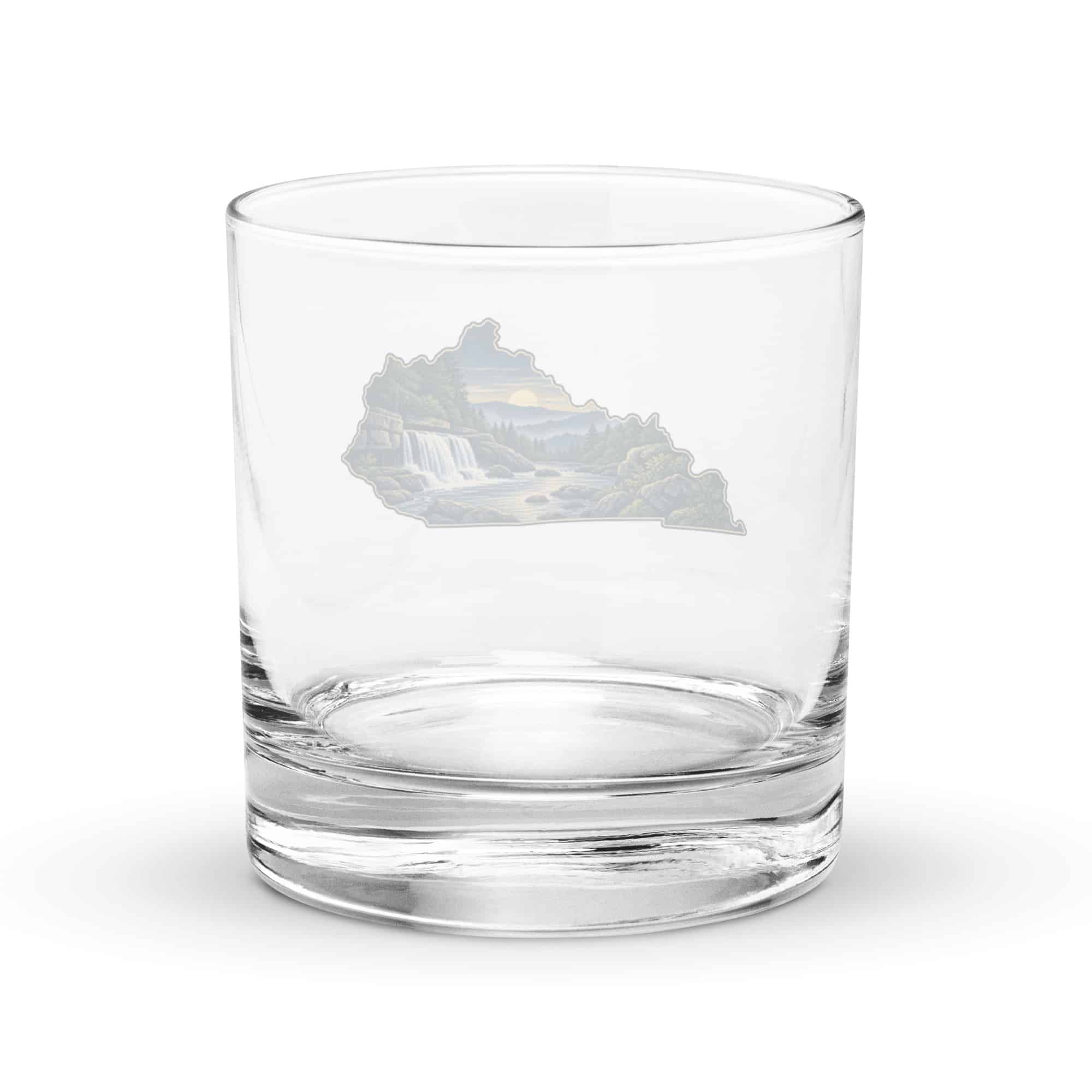 Kentucky Rocks Glass: Creek and waterfall, Illustrated Kentucky Silhouette