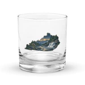 Kentucky Rocks Glass: Creek and waterfall, Illustrated Kentucky Silhouette - 10.5 oz - Main