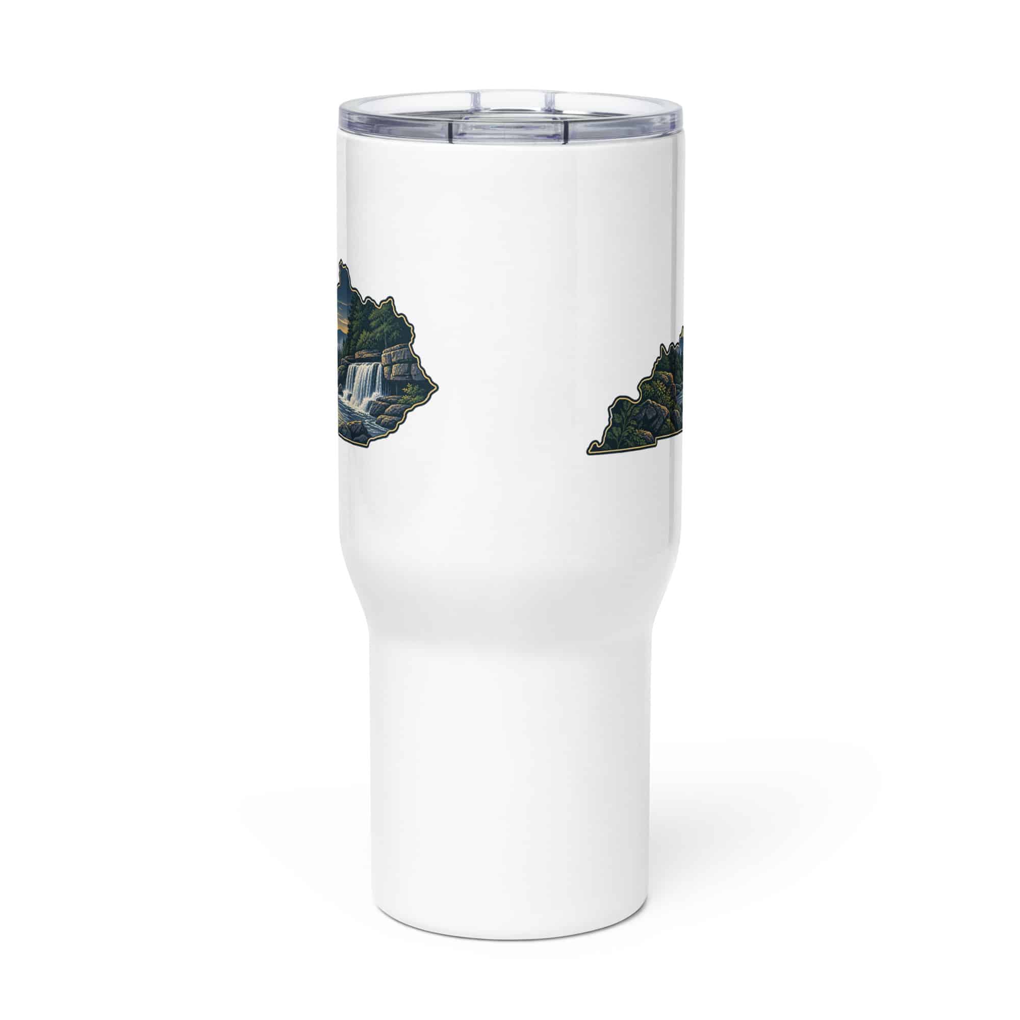 Kentucky Travel Mug: Creek and waterfall, Illustrated Kentucky Silhouette