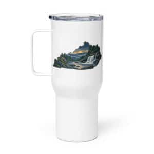 Kentucky Travel Mug: Creek and waterfall, Illustrated Kentucky Silhouette - 25 oz - Main
