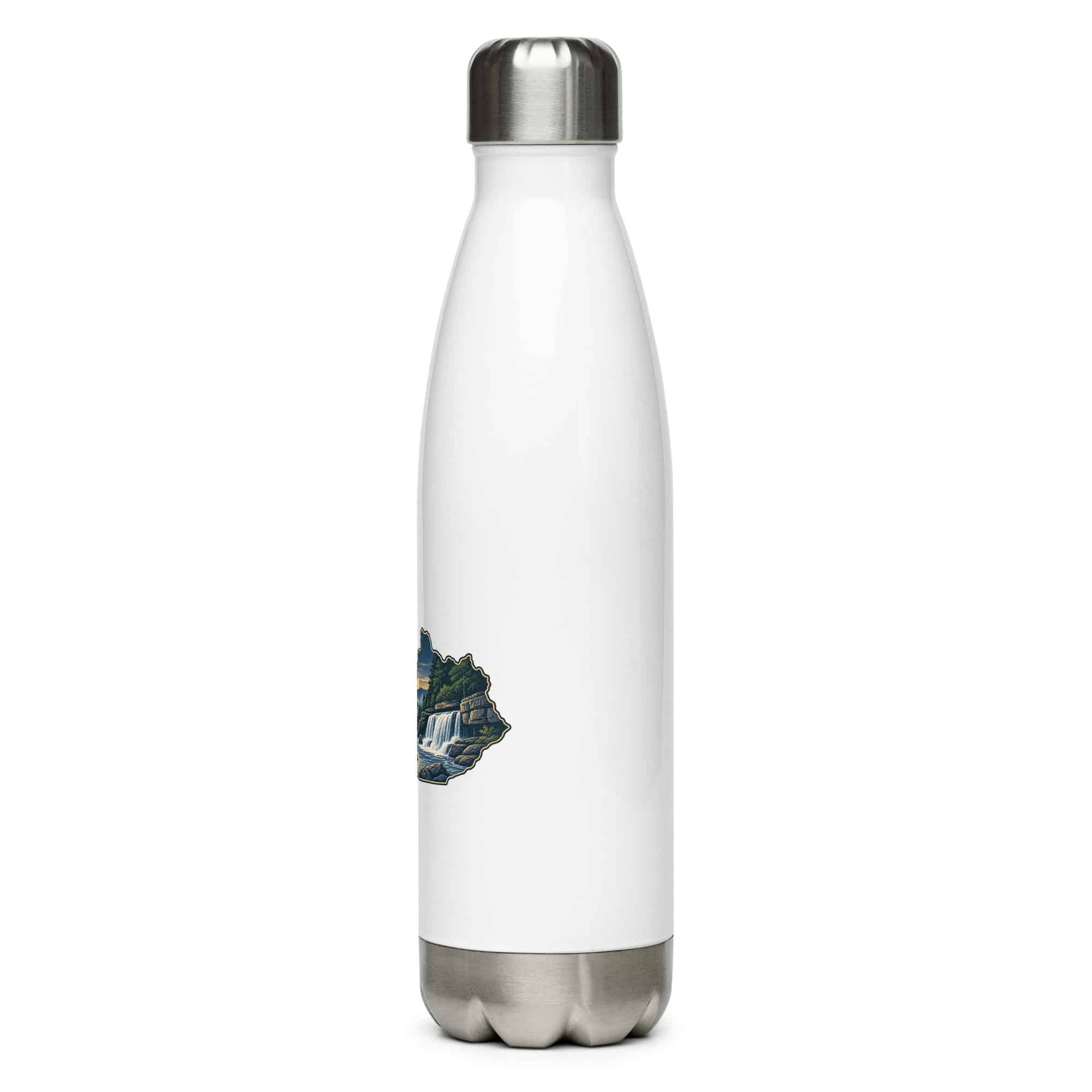 Kentucky Stainless Steel Water Bottle: Creek and waterfall, Illustrated Kentucky Silhouette