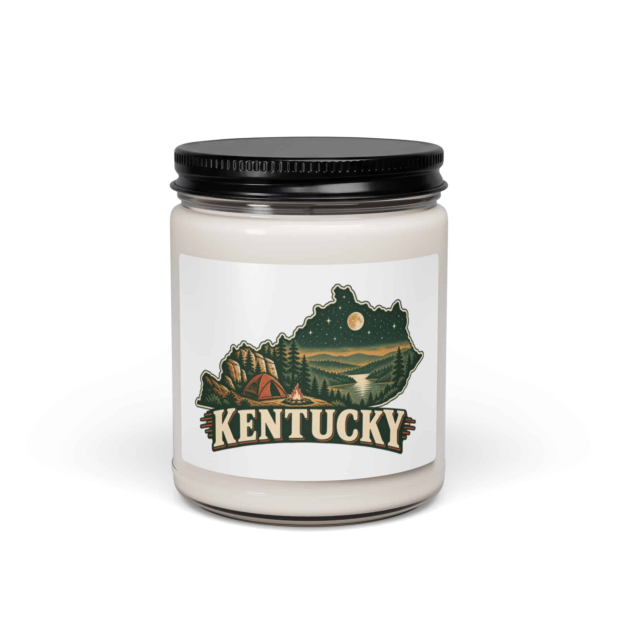 Kentucky Soy Wax Candle: Campsite beneath a starry sky, Vintage Kentucky Silhouette