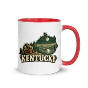 Kentucky Color Inside Coffee Mug: Campsite beneath a starry sky, Vintage Kentucky Silhouette - 11 oz - Main