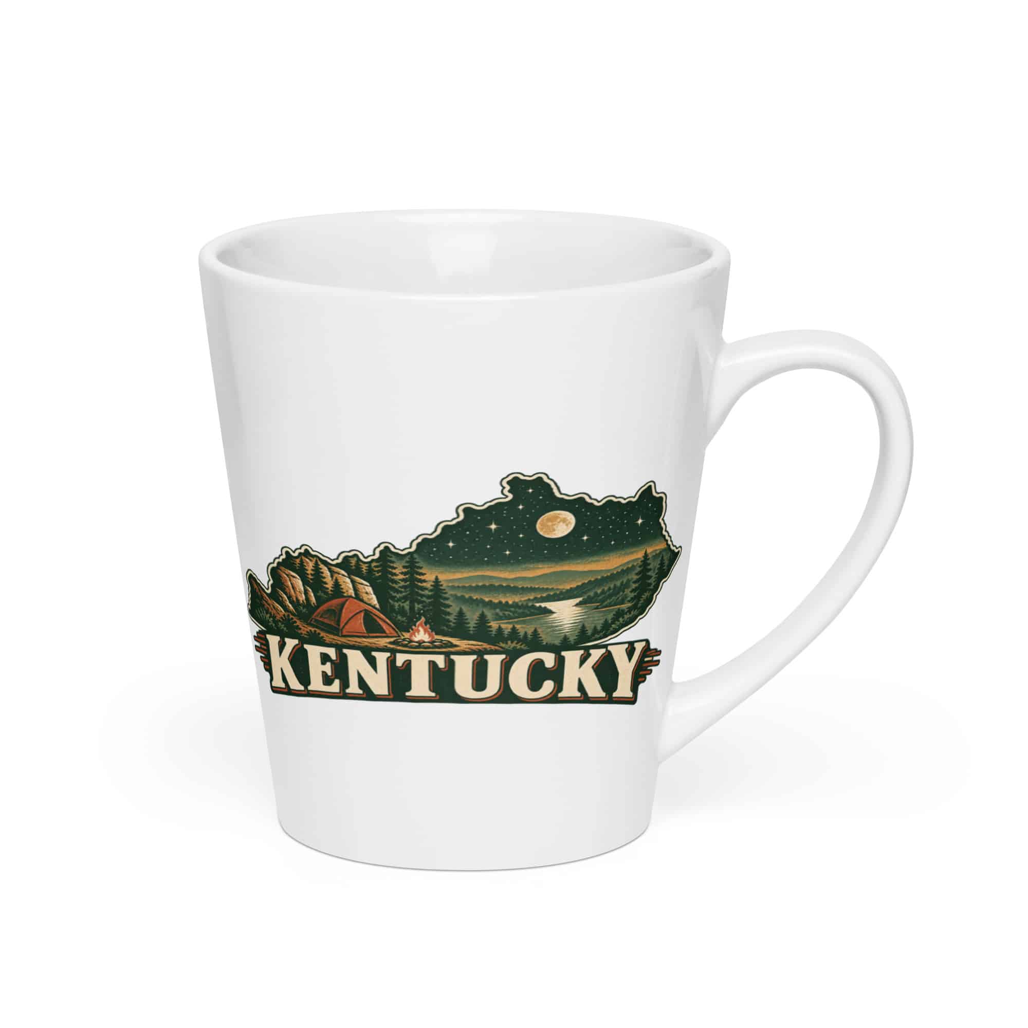 Kentucky Latte Mug: Campsite beneath a starry sky, Vintage Kentucky Silhouette