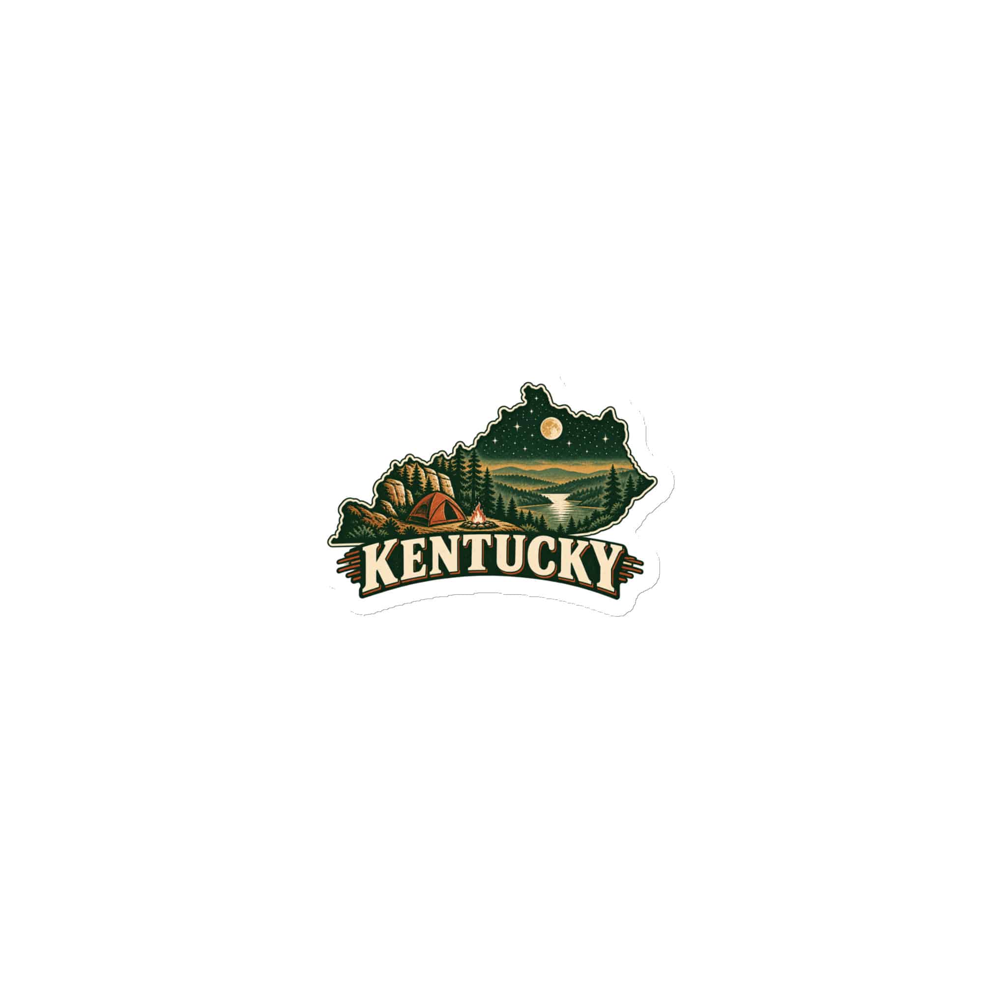 Kentucky Die-Cut Magnet: Campsite beneath a starry sky, Vintage Kentucky Silhouette