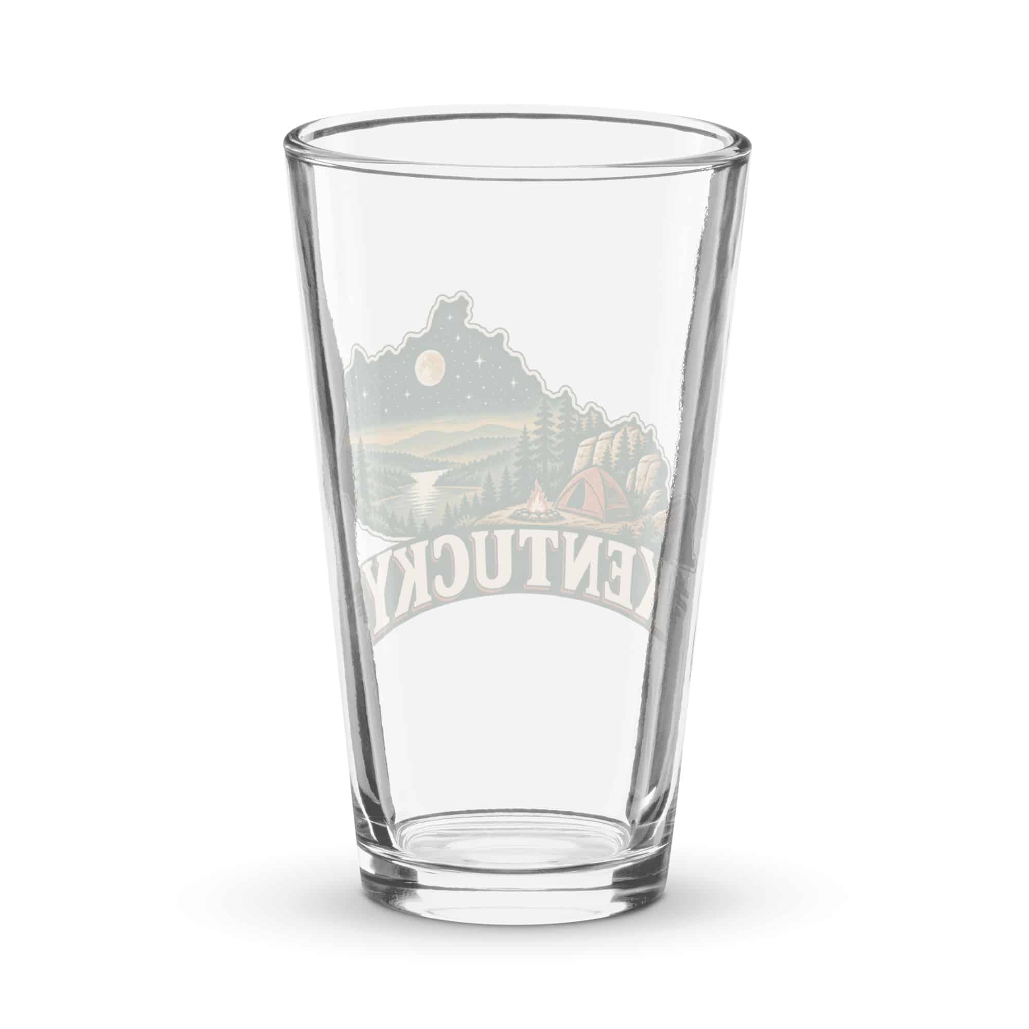 Kentucky Pint Glass: Campsite beneath a starry sky, Vintage Kentucky Silhouette