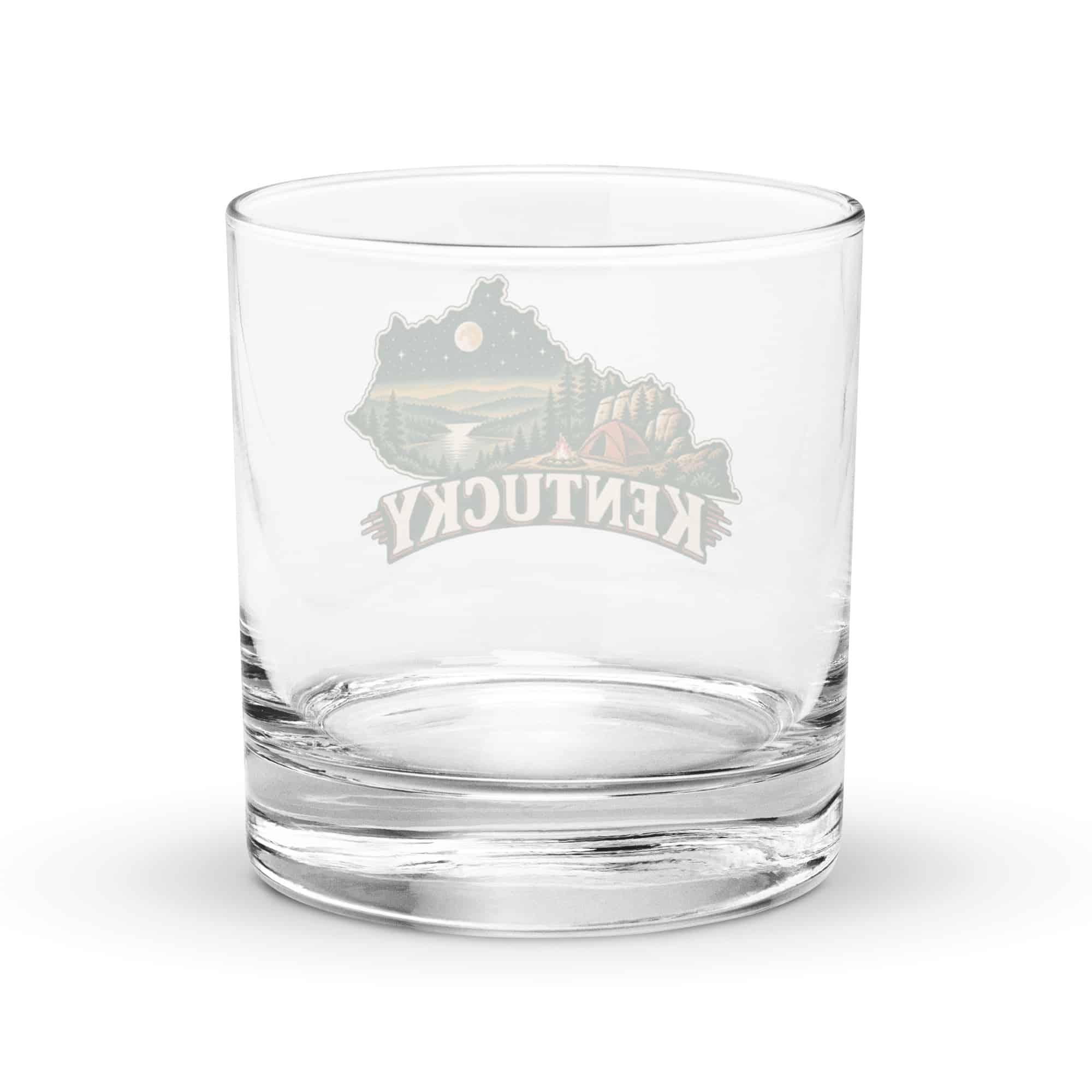 Kentucky Rocks Glass: Campsite beneath a starry sky, Vintage Kentucky Silhouette