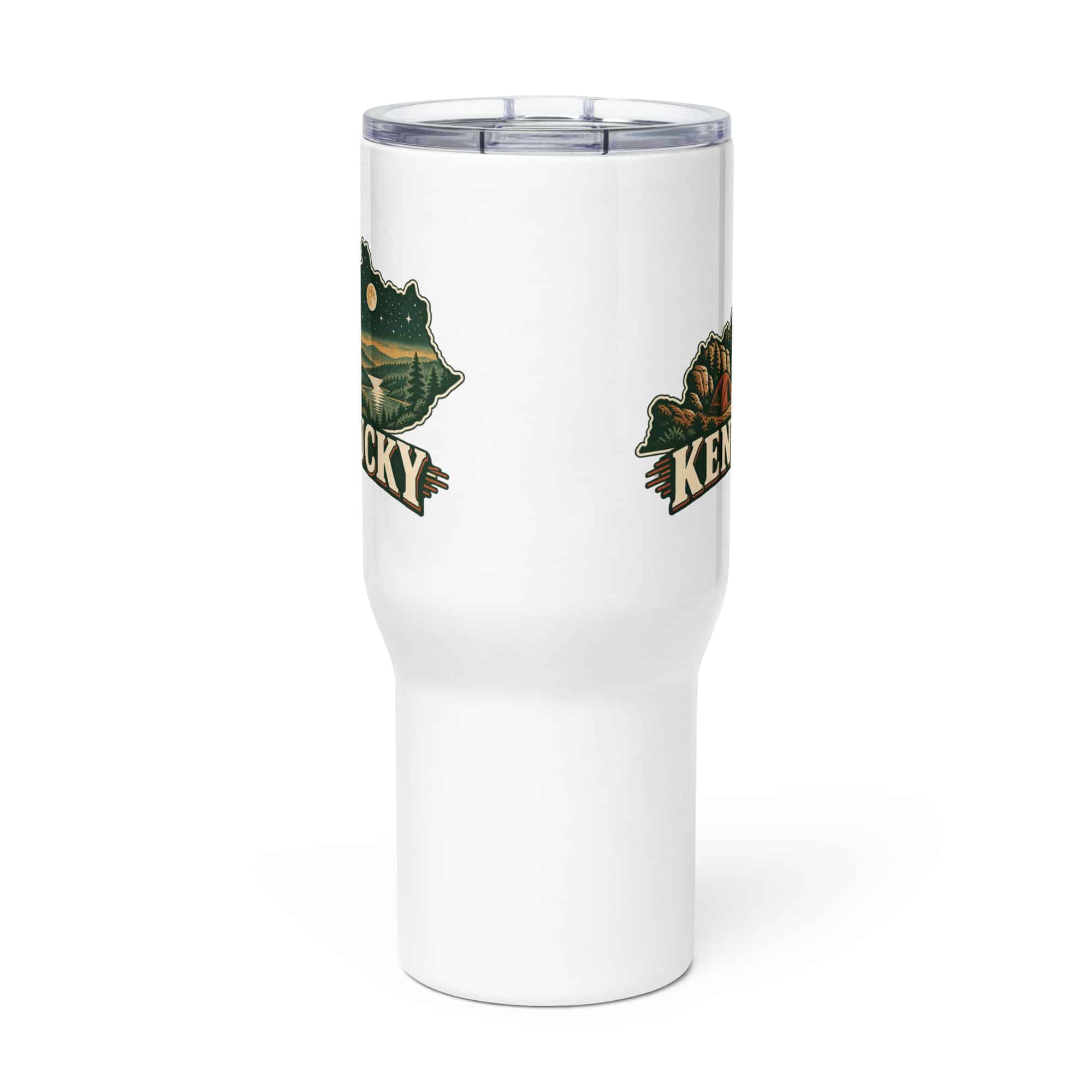 Kentucky Travel Mug: Campsite beneath a starry sky, Vintage Kentucky Silhouette