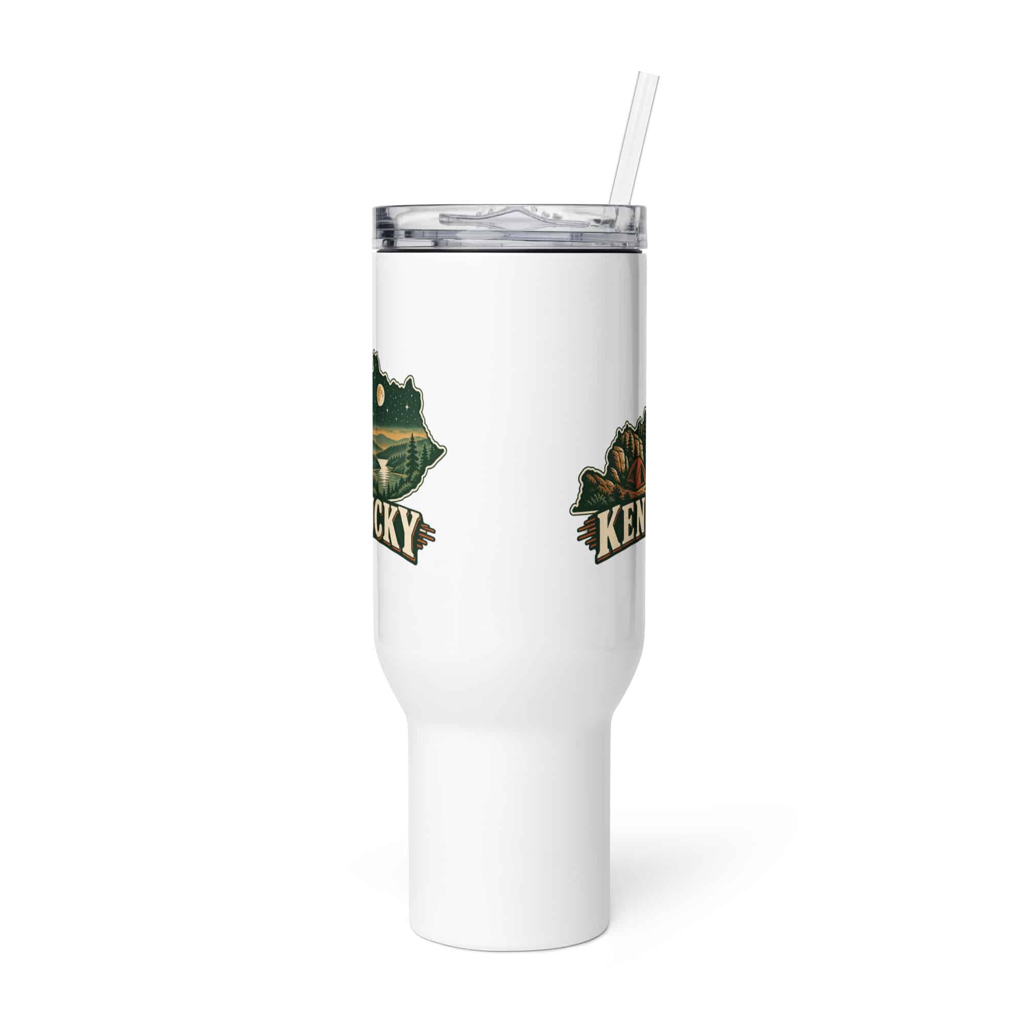 Kentucky Travel Mug: Campsite beneath a starry sky, Vintage Kentucky Silhouette