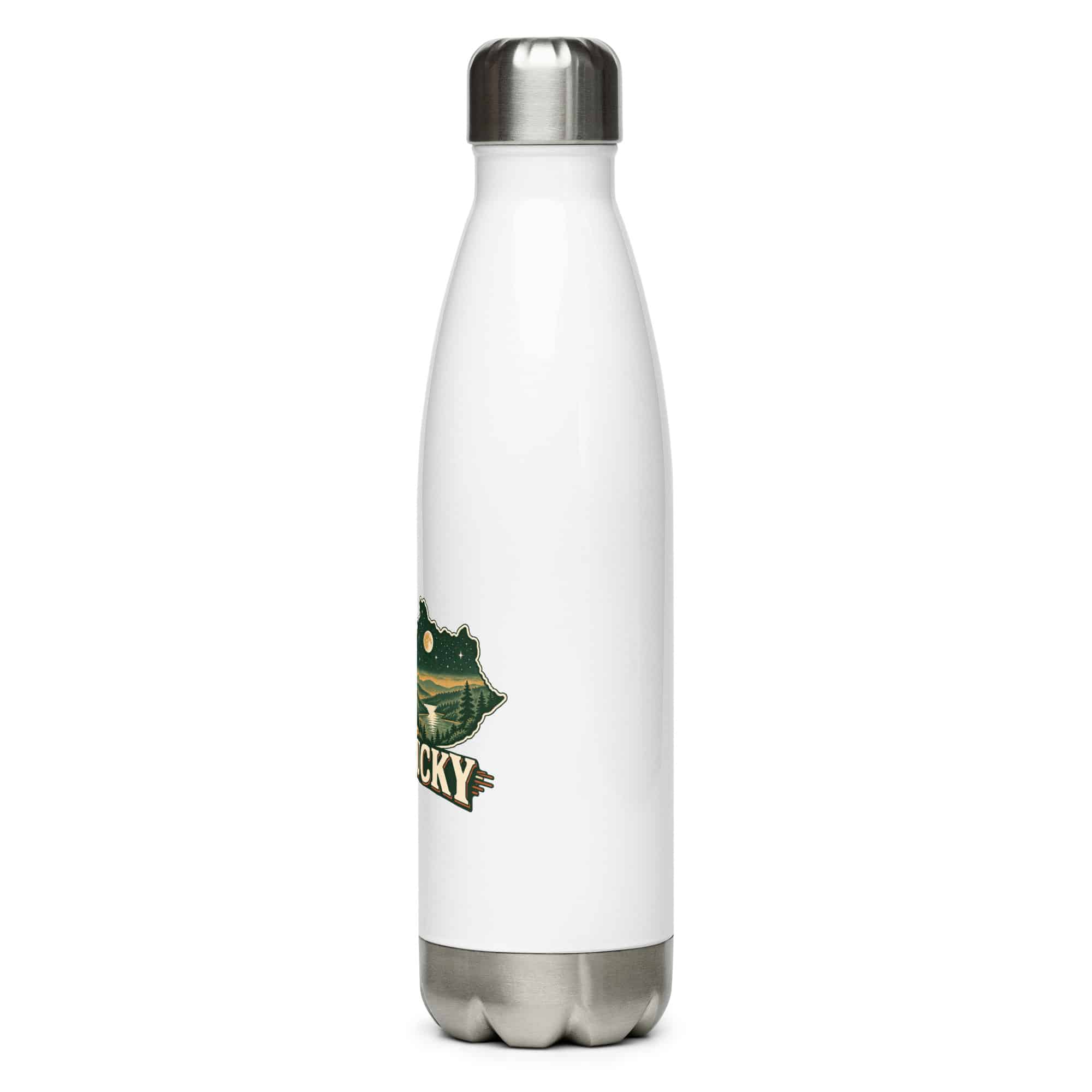Kentucky Stainless Steel Water Bottle: Campsite beneath a starry sky, Vintage Kentucky Silhouette