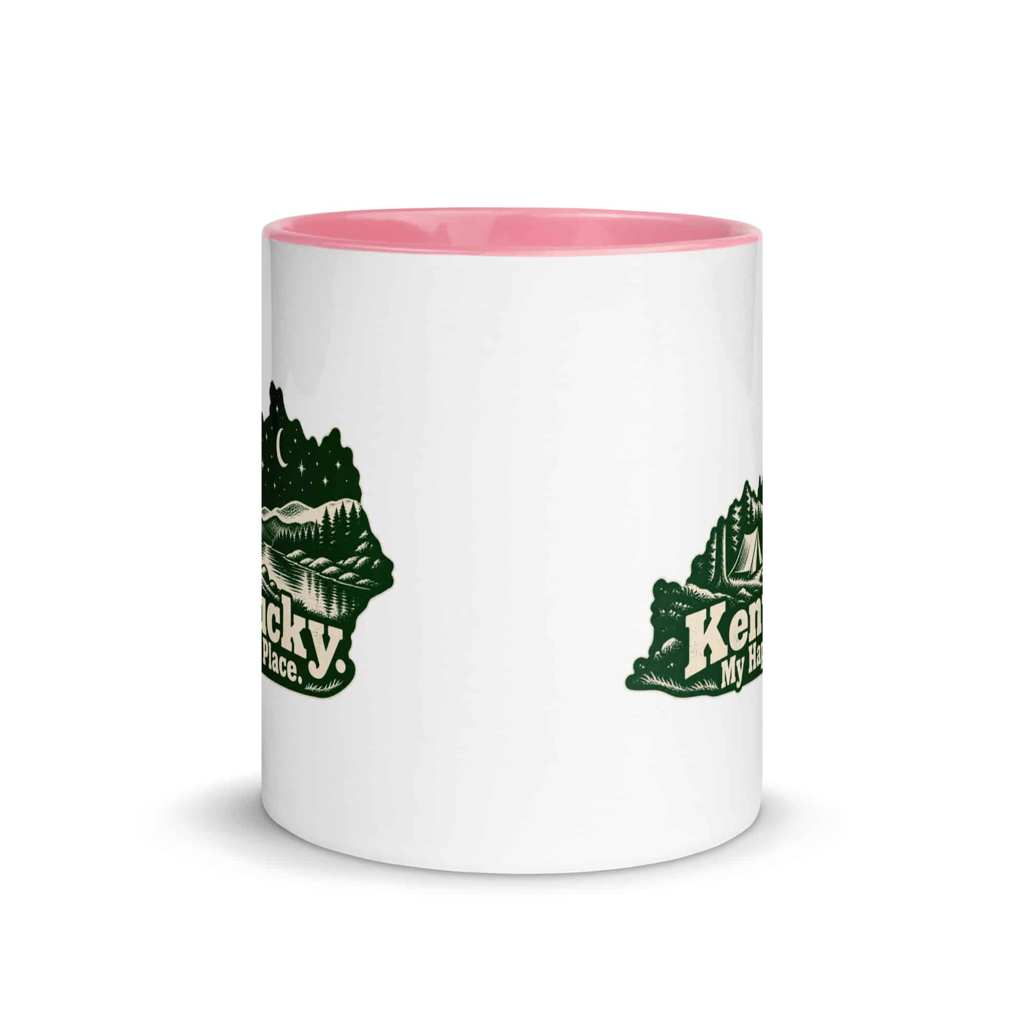 Kentucky Color Inside Coffee Mug: Campsite beneath a starry sky, Woodcut Kentucky Silhouette