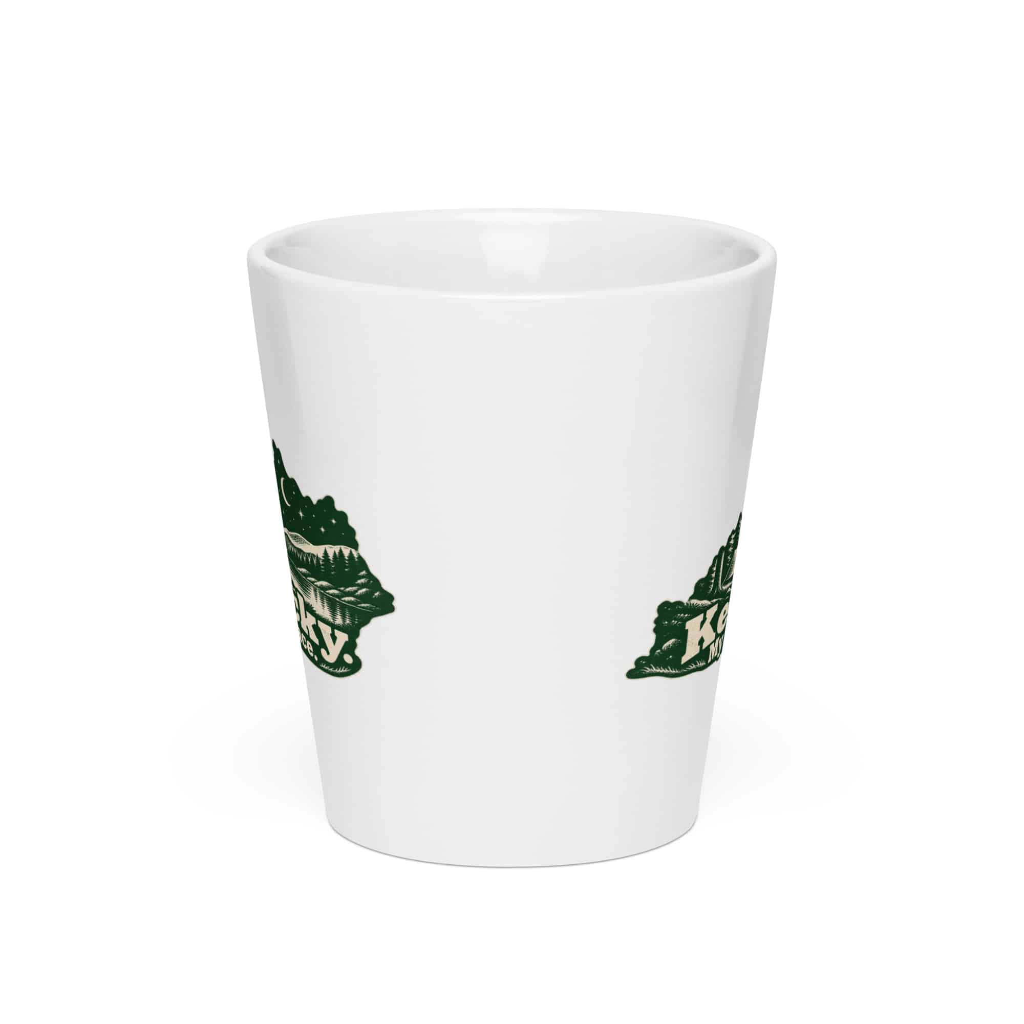 Kentucky Latte Mug: Campsite beneath a starry sky, Woodcut Kentucky Silhouette